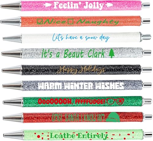 Jxueych 5 bolígrafos lindos con purpurina y frases divertidas, bolígrafos pasivos y elegantes, regalos para colegas, suministros de oficina (Kiss My