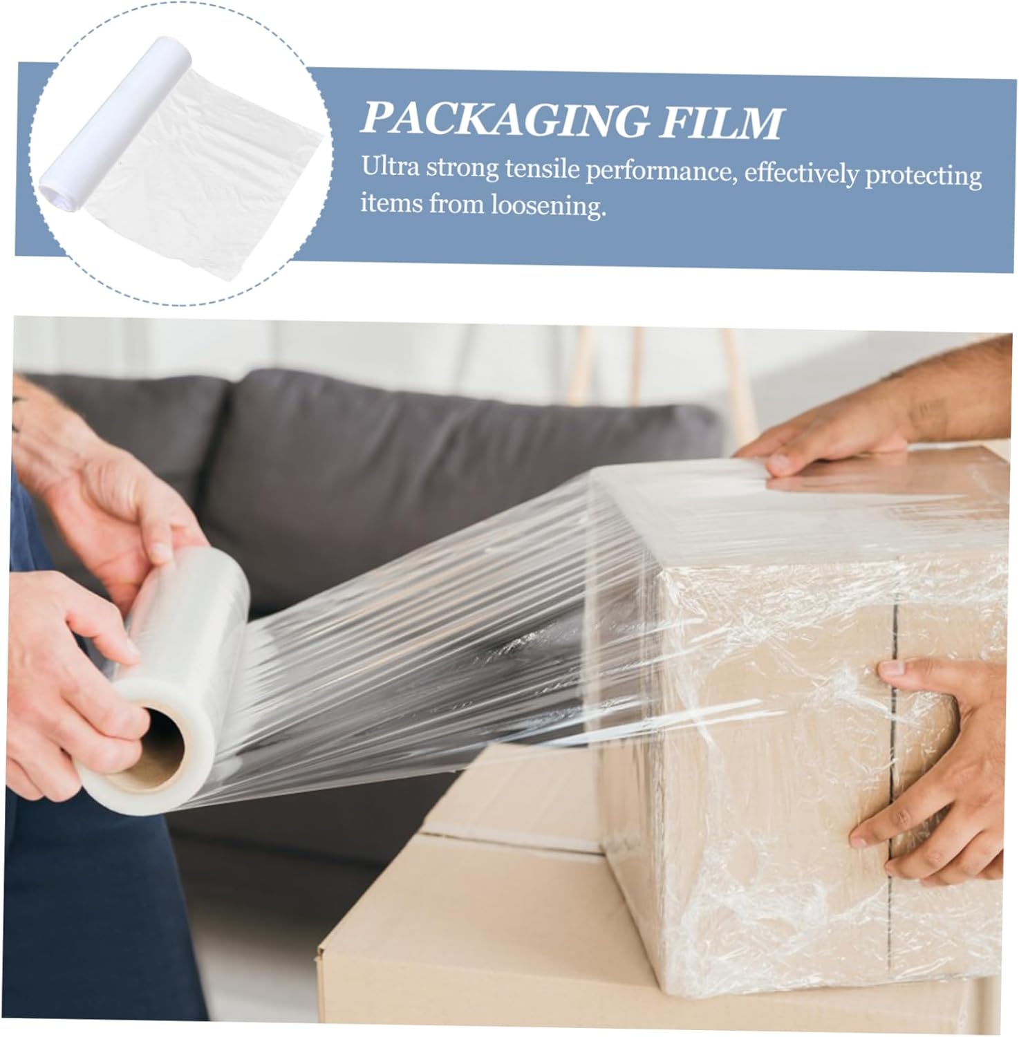 Plastic Wrap Roll Wide Clear Stretch Film for Packing and Moving Self-adhering High Stretch Performance Transparent Clarity Water and No Extra Adhesives Needed