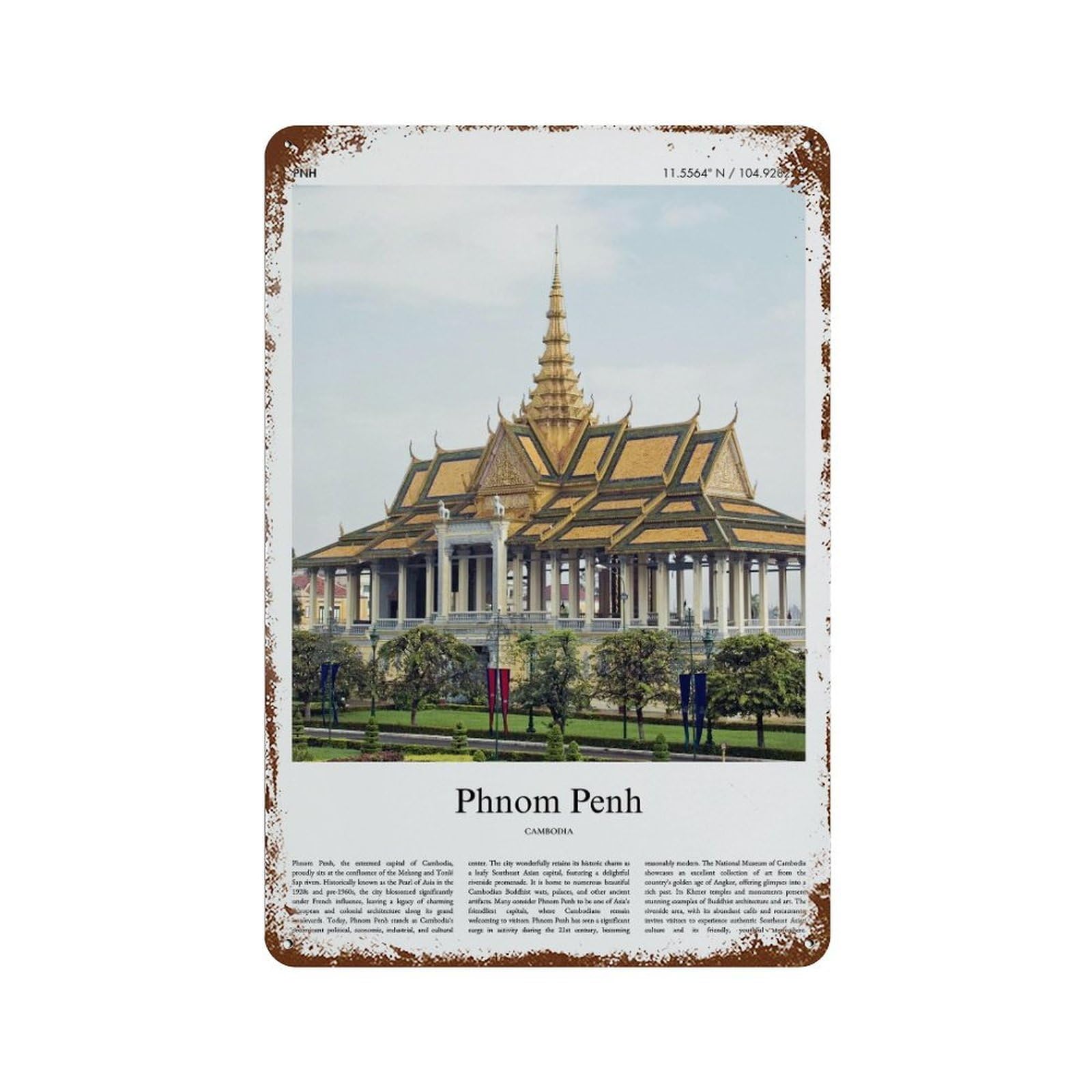 xiaoxiaoshen Phnom Penh Cambodia City Scenery Wall Decor Art Metal Tin Poster Modern Home Decor Art Home Bar Shop Decorations Vintage Sign 30x20cm