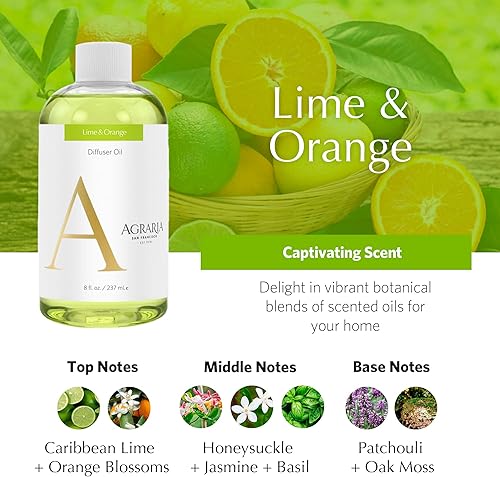 Miniatura 3 de AGRARIA Repuesto de difusor de junco, fragancia para el hogar de aceite perfumado, juego de regalo para todas las ocasiones, lima y naranja