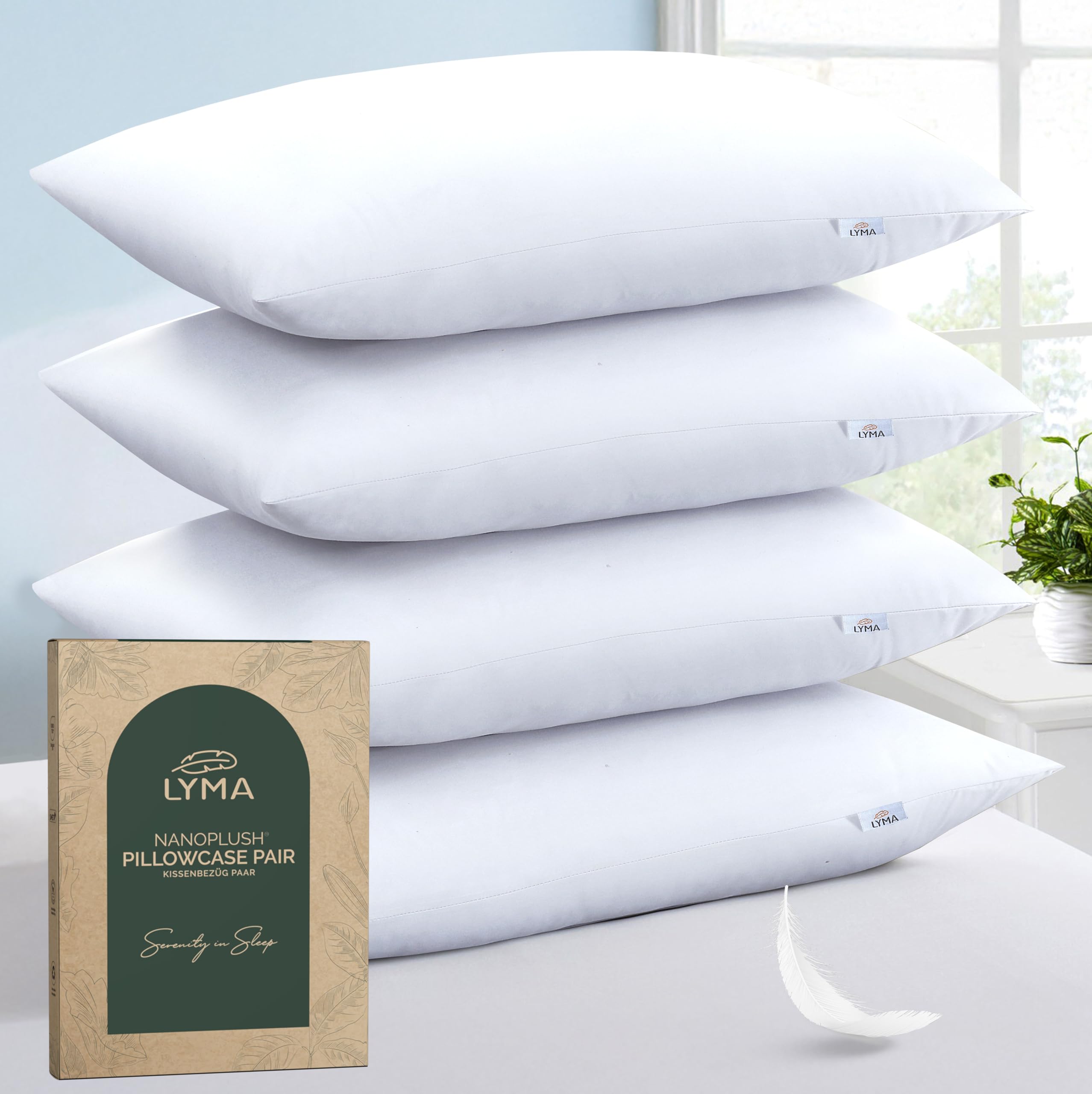 LYMA Pillow Cases Pack of 2 & 4,Ultra Soft Breathable Housewife & Oxford Cover, OEKO-TEX Certified,Nanoplush Double Brushed Quick Dry Pillowcases, Envelope Closure Wrinkle Fade Resistant,50x75 CM