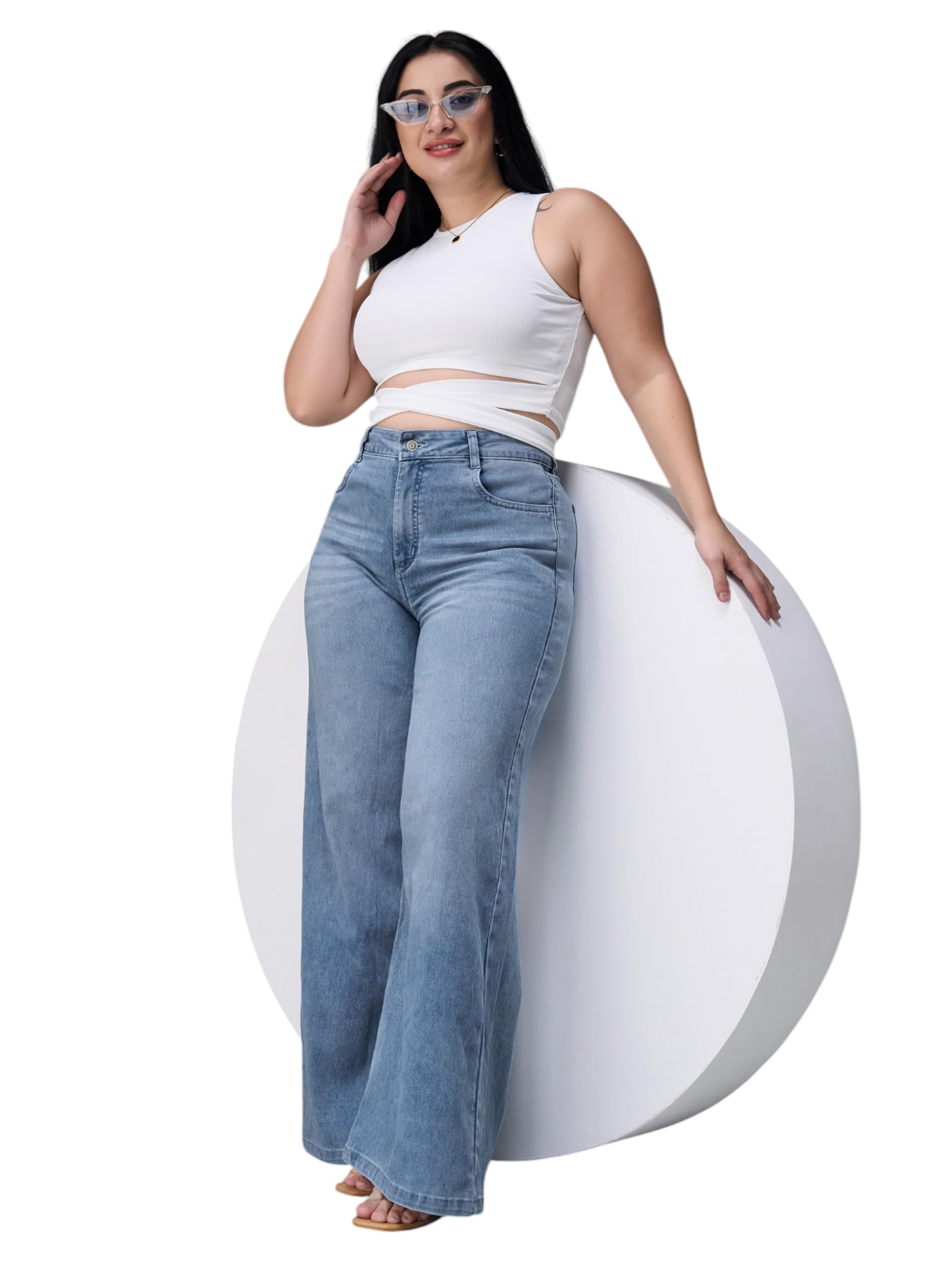 miss chase a+ Women's Wide-Leg High Rise Regular Length Stretchable Shaping Denim Jeans-picture-29
