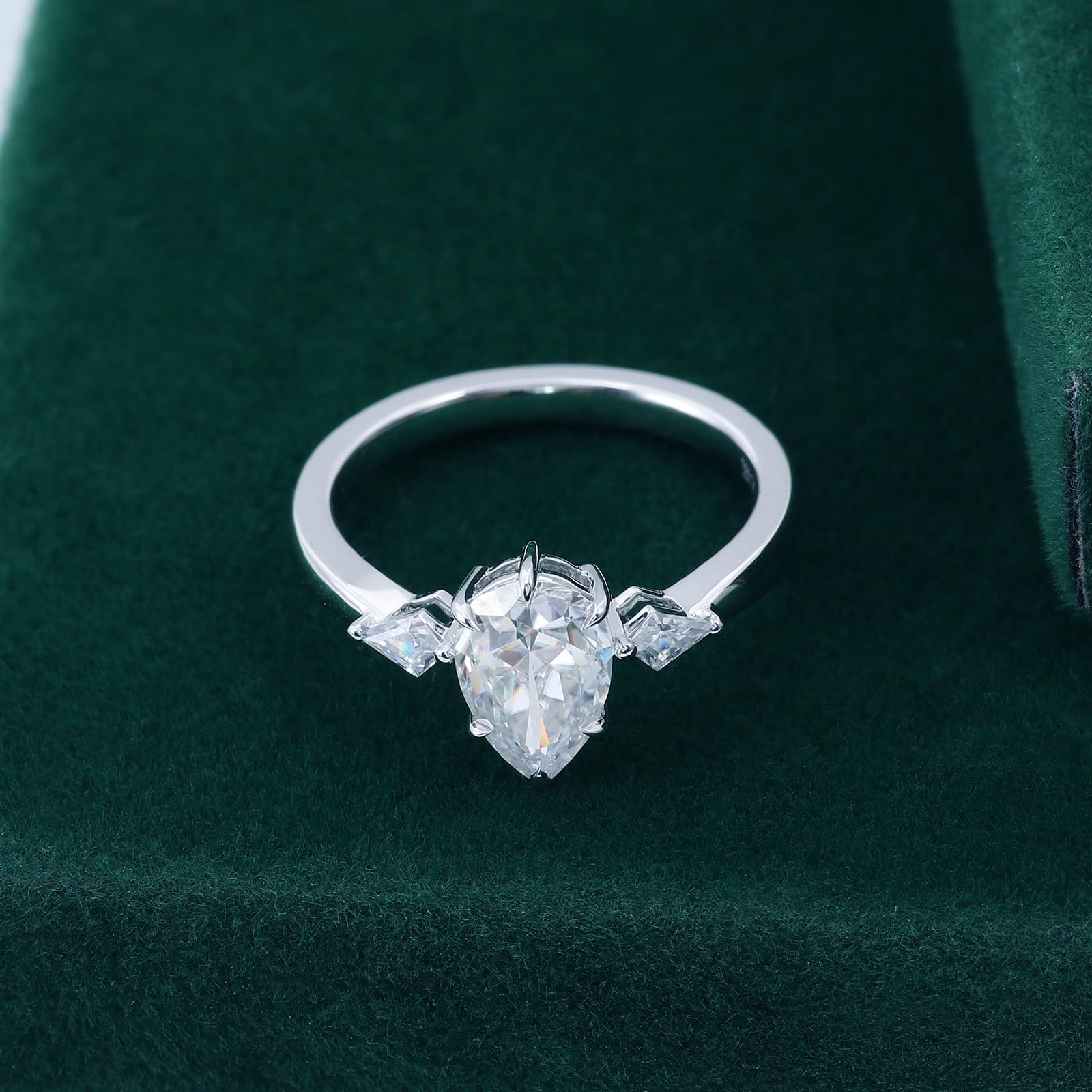 Anillo de oro para mujer de 18 quilates, anillos de boda grabados en forma de gota, anillos de compromiso, anillos de compromiso de oro blanco 750 con moissanite de 1,5 ct D Color VVS1 para