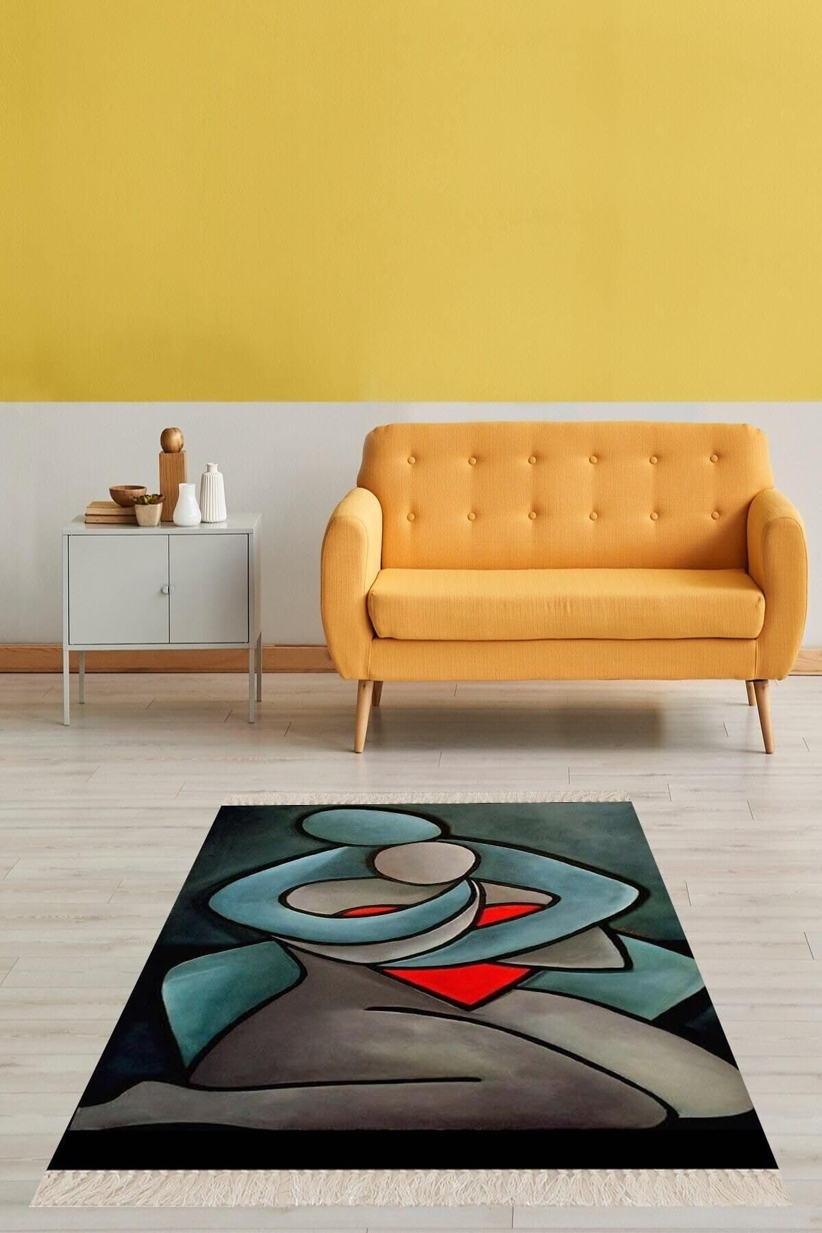 Pelangi Yeşil Sanat Dijital Baskı Yıkanabilir Kaymaz Taban Salon Halısı ve Yolluk, Yeşil 130 x 180