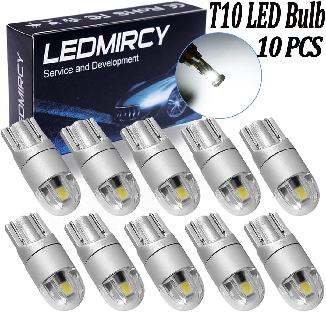 W5W 194 T10 LED Light Bulb White 921 168 LED Bulb Super Bright 12V 3030 2SMD for Car Interior Exterior Lights Map Door Reading Trunk Backup Tail Lights License Plate lamp (10PCS,2SMD White)