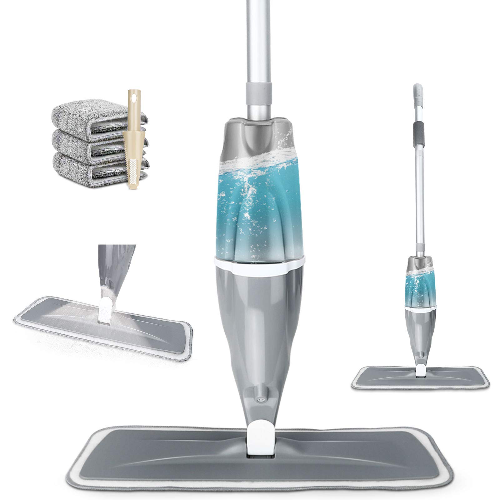 Tencoz Spray Mop, Floor Spray Mops Kitchen Mop with Spray Bottle 640ML 3 Mop Pads for Hardwood Gray