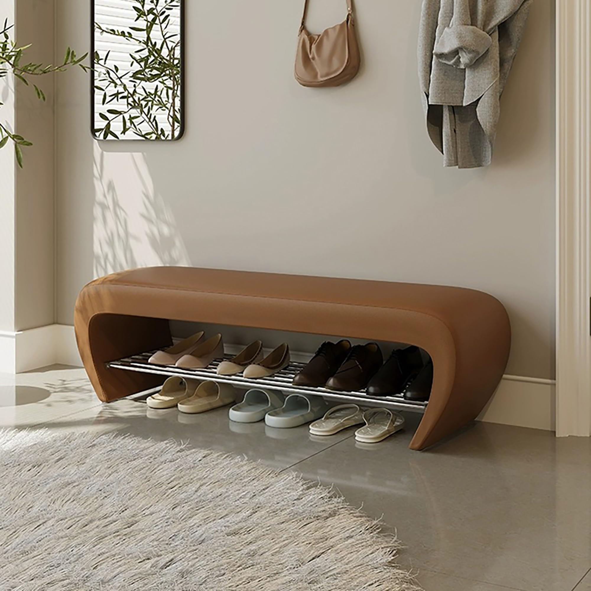 Banc ottom avec meuble à chaussures intégré pour optimiser un petit couloir