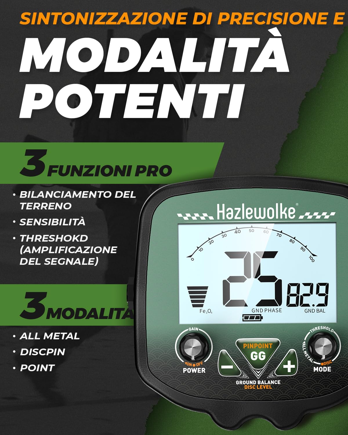 Metal Detector per Adulti professionali con Bobina Double-D Impermeabile 13", Alta Frequenza 19,23 kHz per Oro Detecting, Bilanciamento del Suolo Regolabile Migliorato, 3 Modalità di Rilevamento
