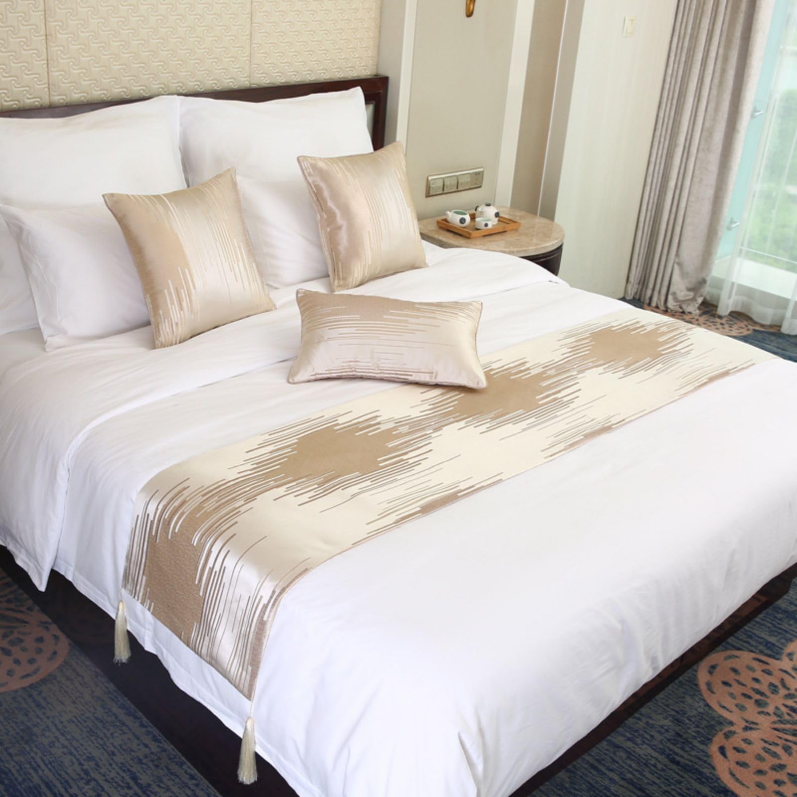 QRGMKL Quality Stripes Bed Scarf Bed Runners and Matching Cushions European Style Bed Runner for Foot of Bed Luxury Bedspread Hotel Bedding Protector-Gold||210X45cm for 1.5m Bed