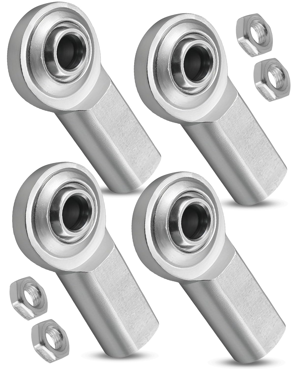 3/8 x 3/8-24 CF6 Rod End Bearing Heim Joints Right Hand Female Thread Heim Joint, Stainless Female Rod End Bearing with Jam Nuts, 4 Pack