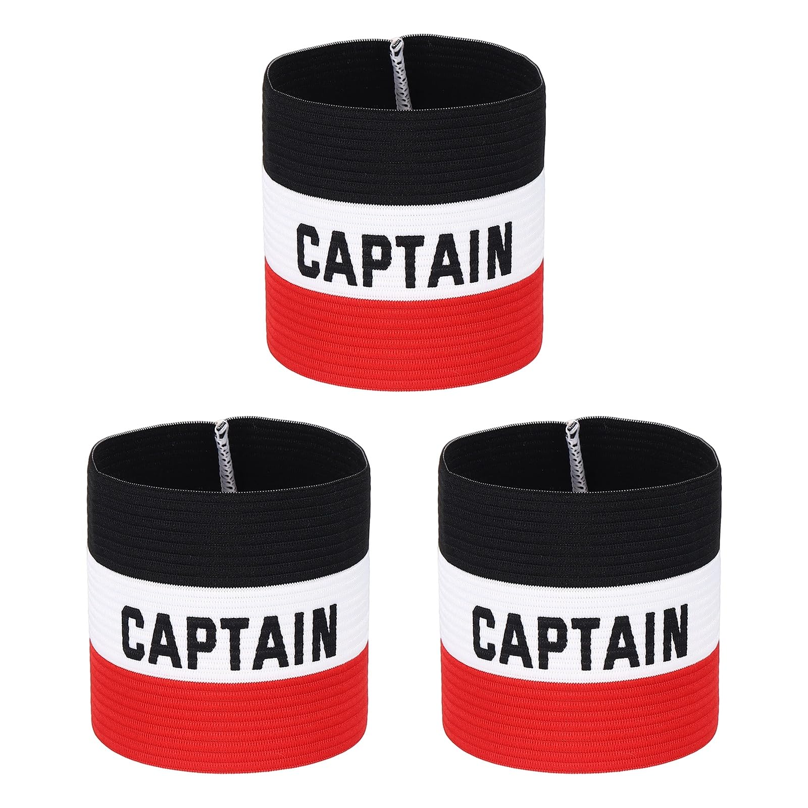 YELARXI Captain Armband, Soccer Captain Arm Bands Elastic Adjustable Leader Armbands Team Sport Rugby Player Band 5.1x3.4 In & Black/White/Red & 3Pcs-Fit for (Football/Basketball Training)