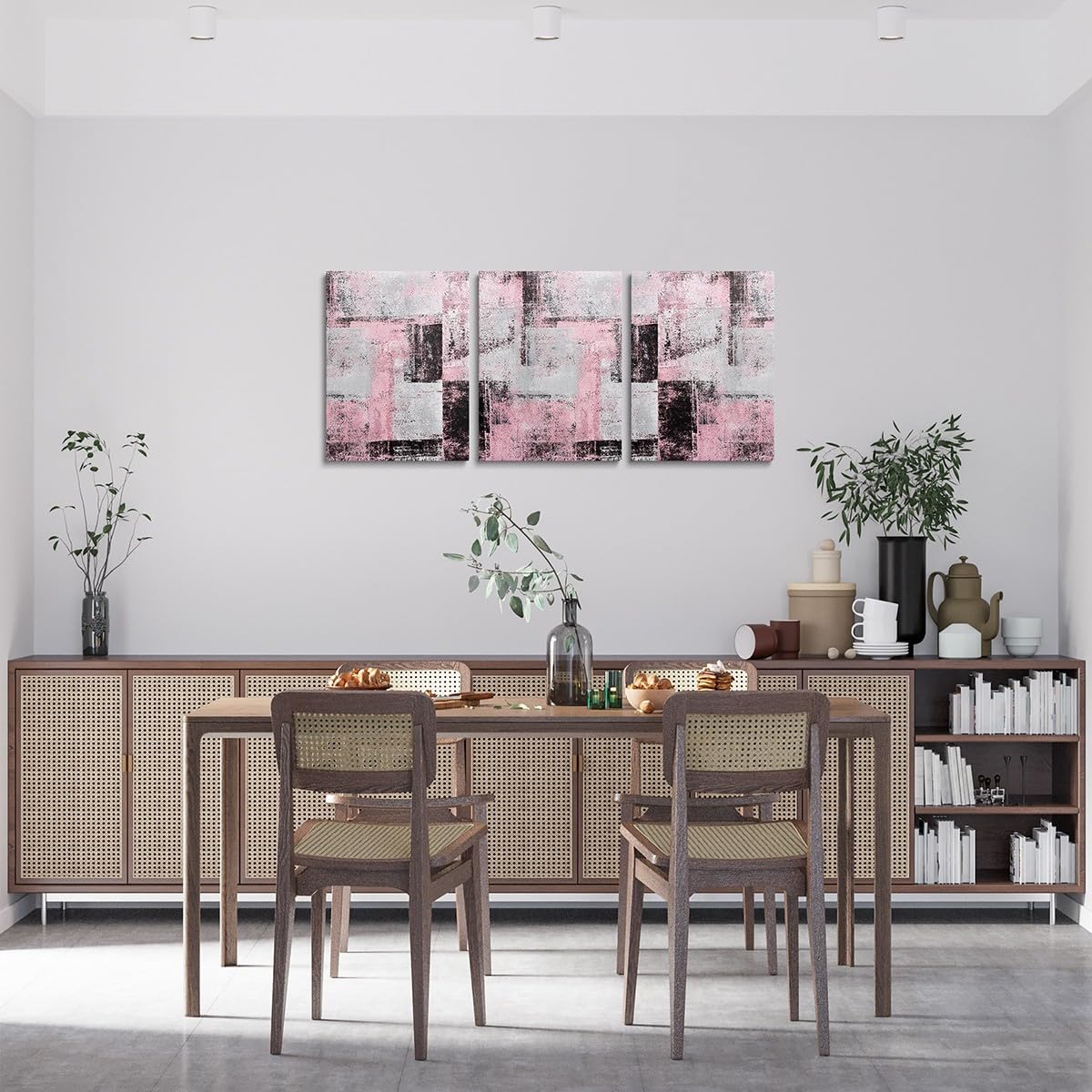 Pezzi di Quadri su Tela Rosa e Grigi Senza Cornice per Camera da Letto delle Ragazze, Decorazioni Nere e Grigie per Soggiorno, Dipinti Astratti, Stampe estetiche per la casa, opere