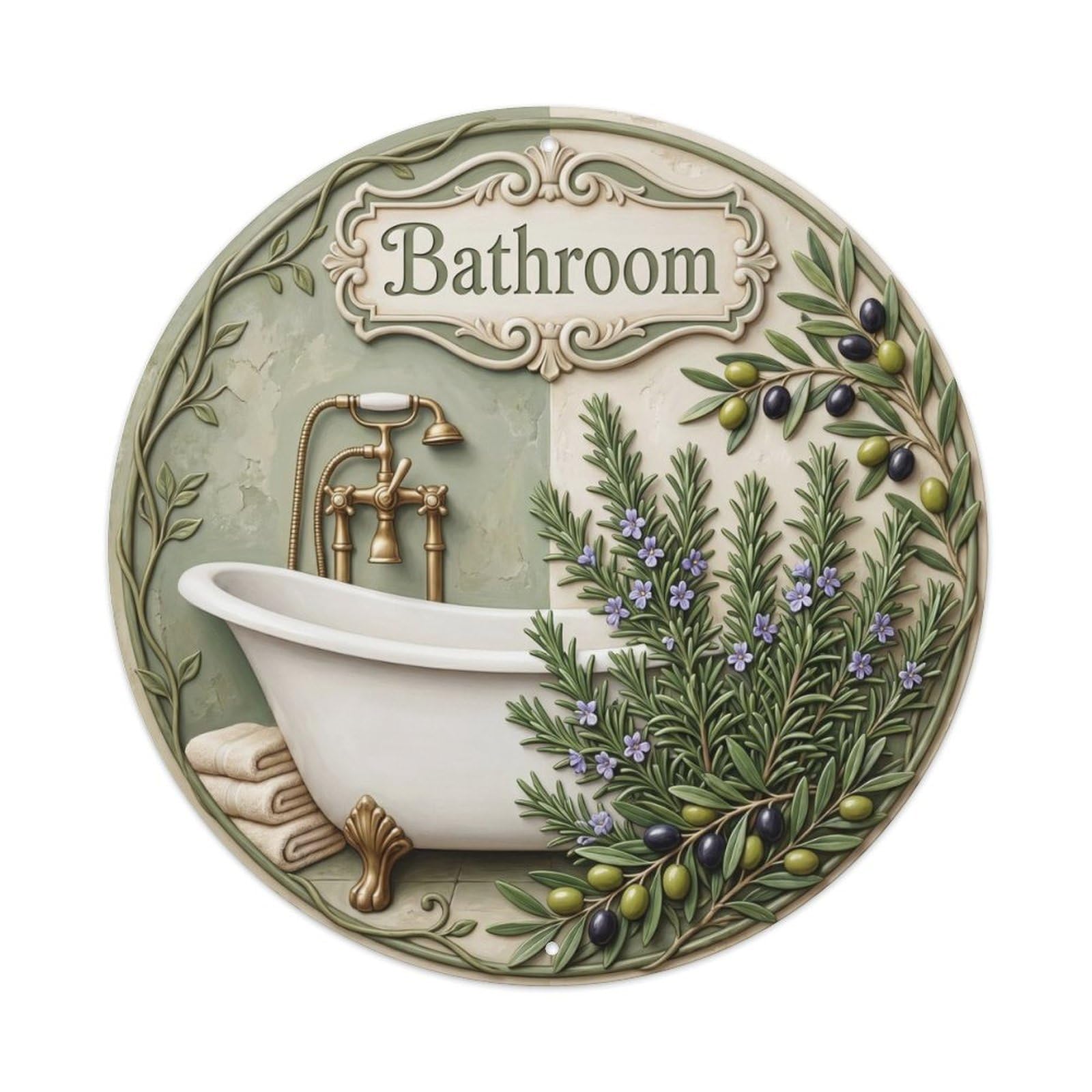 Yrnq Vintage Style Bathroom Rosemary Spa Bathroom Wall Vintage Metal Tin Sign Plaque Wall Decor For Cafe, Club, Garden Round Metal Poster 8X8inch