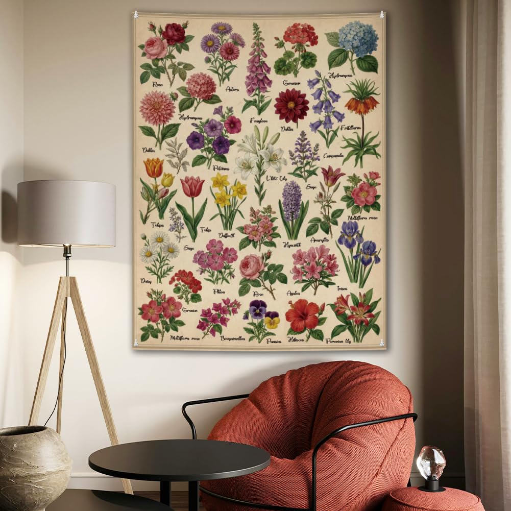 arricraft 1pc Polyester Backdrop Tapestries, Vintage Floral Patterns Photography Background Decorative Tapestry and Wall Hanging Art for Party Porch Home Decor 35.43x47.24 Inches