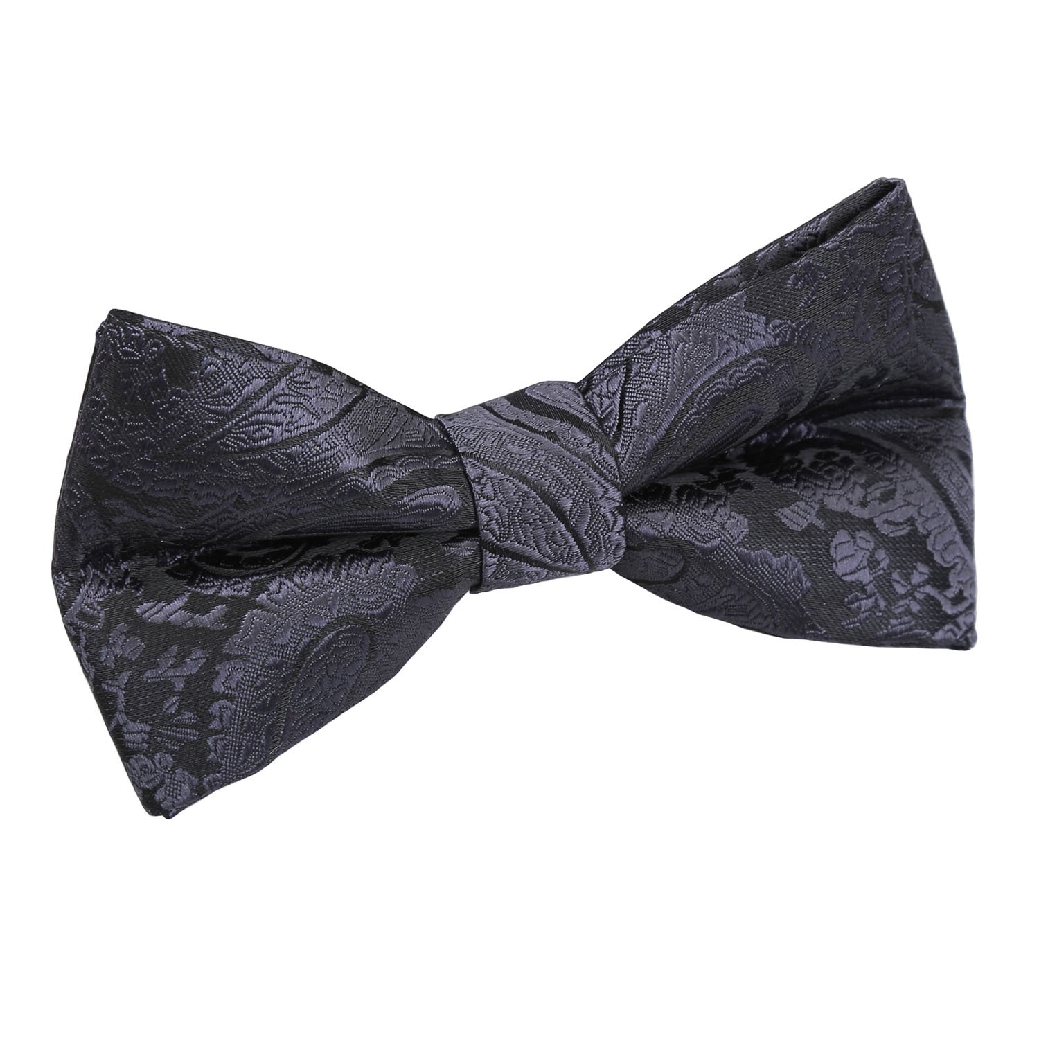Dqt Boys Charcoal Grey Paisley Floral Jacquard Pre-Tied Bow Tie - Wedding Page Formal