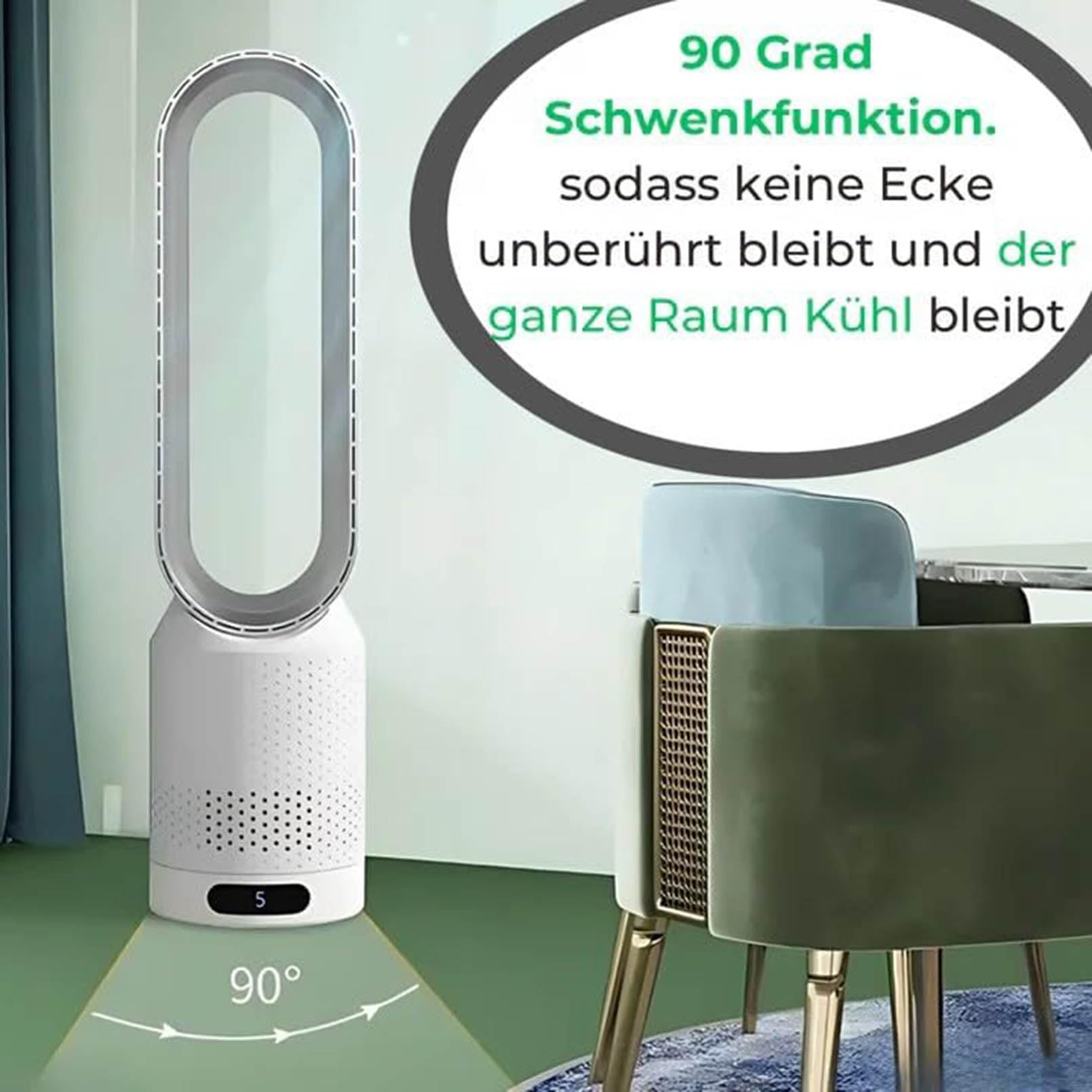 Wentylator 3 w 1 do sypialni, wentylator bez łopatek, wentylator stojący, wentylator cyrkulacyjny powietrza do biura z pilotem i min