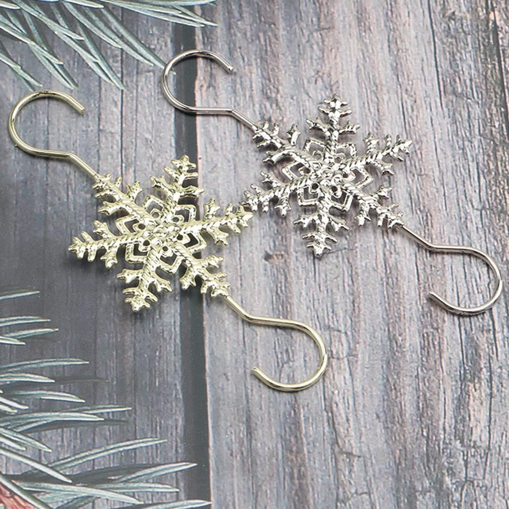 ASVNRES Christmas Snowflake Ornament Hook Hangers, 10PCS Gold Sliver Snowflake Decorative Christmas Tree Hanging Metal Wire for Xmas Tree Decoration Hangers