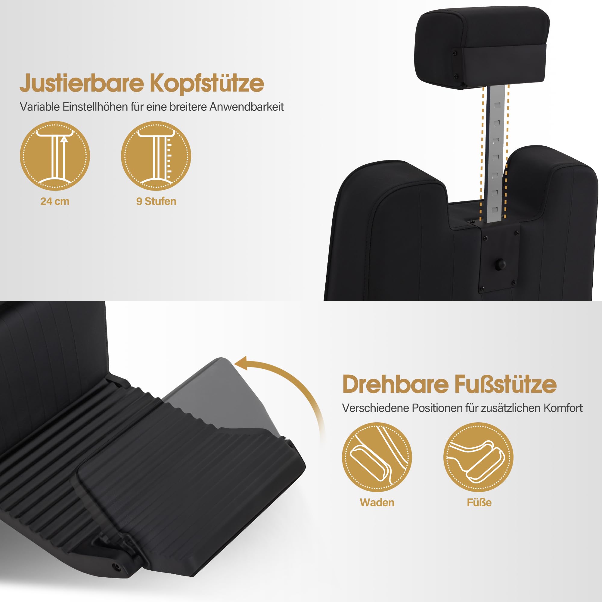 BarberPub Sillón de peluquería con reposacabezas inclinable, Equipo de peluquería con Bomba hidráulica giratoria 360°, sillón de Servicio Regulable en Altura, 3823 (Negro)