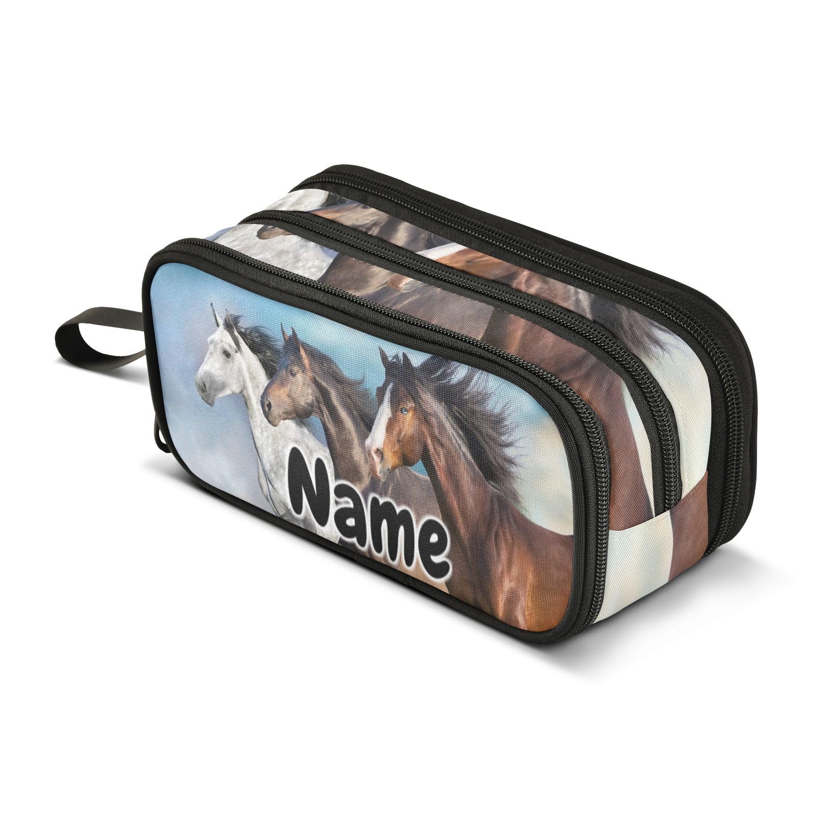 Mnsruu Custom Name Horses Pencil Case Boys Girls Personalized Pen Bag School Office Stationery Organizer Pencil Pouch Holder Kids Teens Adults