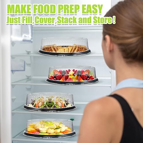 Miniatura 5 de Tessco - 24 bandejas de catering de 12 pulgadas con tapas transparentes y 48 hojas de papel de cera de delicatessco, bandejas de servir desechables