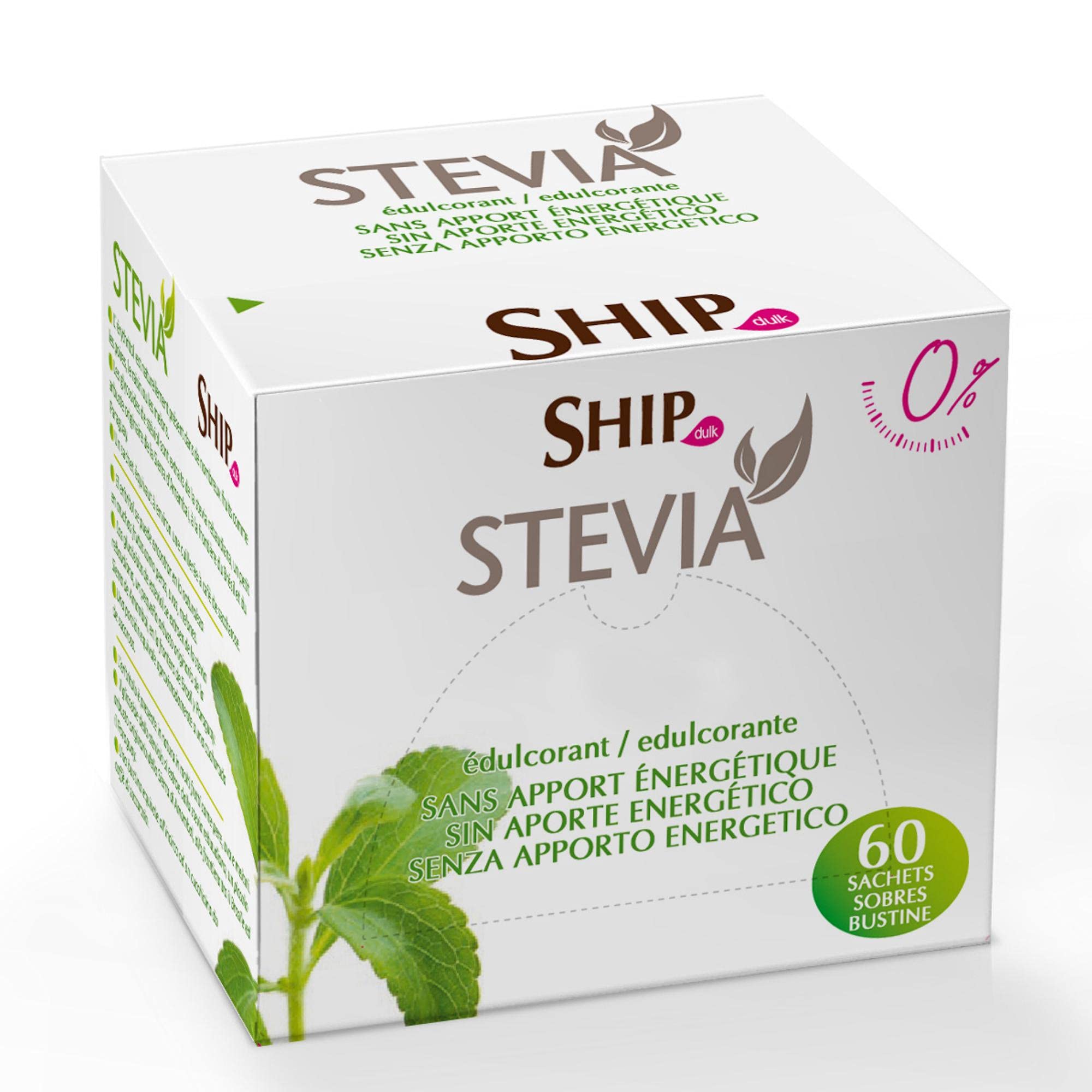 Ship - Caja Dispensadora con 60 Sobres de 60 g de Edulcorante de Estevia - Endulza tus Bebidas y Comidas de Manera Saludable - Fácil de Usar - Estevia Pura