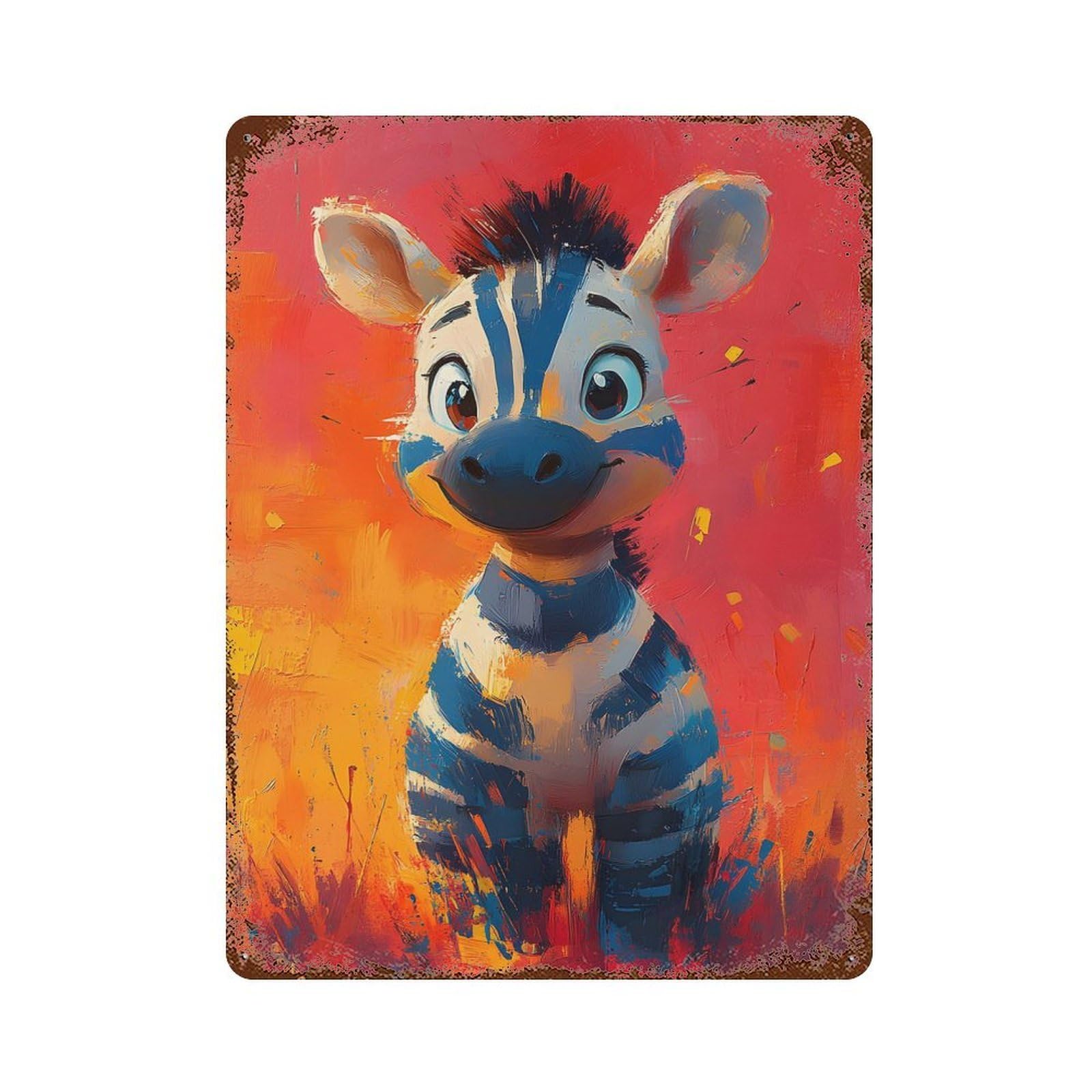 Rust Effect Cute Zebra Painting Rusty Metal Tin Sign 15.7"x11.8", Farmhouse Wall Decor for Shed, Workshop And Garage Wall Decor
