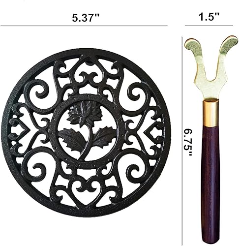 Miniatura 4 de Base de tetera metálica redonda negra de hierro fundido de 5.3 pulgadas con patas y soporte para tapa para tetera japonesa Tetsubin Kung Fu Hot Tea