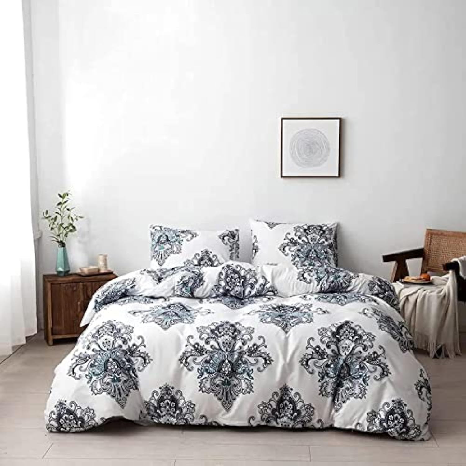 SMART_FUTURE Duvet Cover Set Comforter Set of Duvet Cover (220x240cm), Flat Sheet & 2 Pillow Cases for Super King Size Bed (Luxurious Artistic)