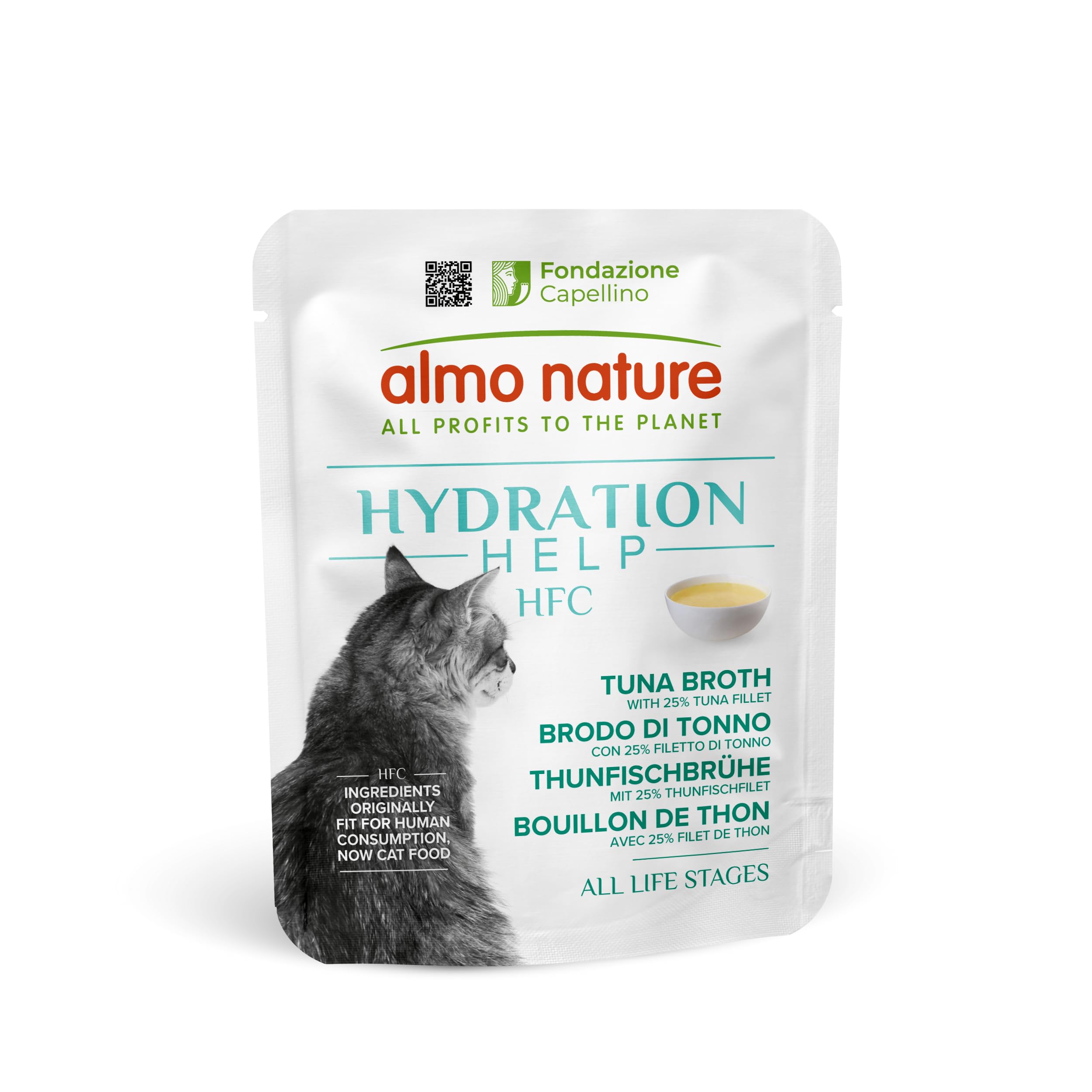Almo Nature HFC Hydration Help - Wet Cat Food - Tuna Broth with Tuna Fillet - Urinary Support - Human-Grade, Gluten-Free, Monoproteic - 50g (Pack of 24)