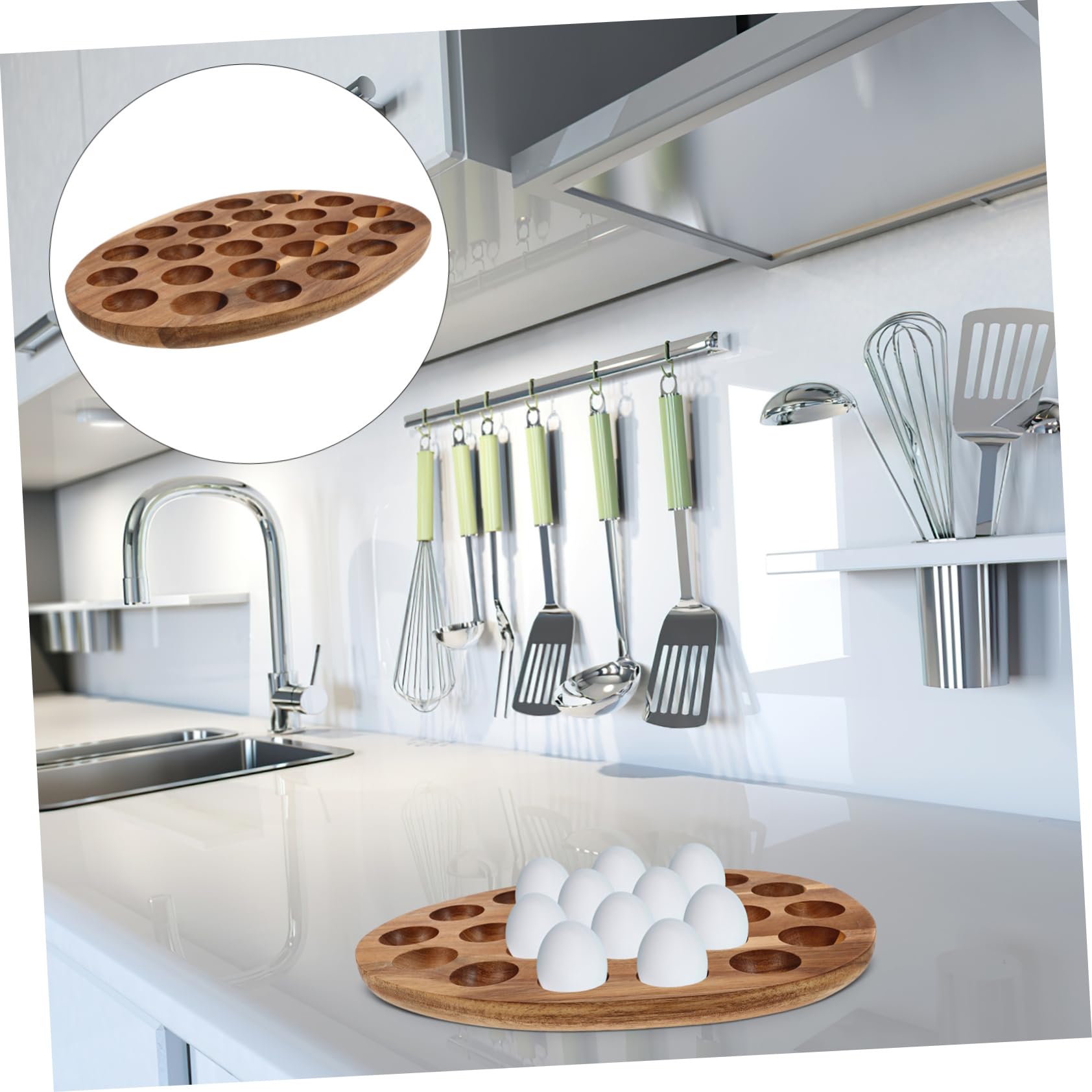 MAGICLULU Huevera De Madera para Refrigerador 24 Compartimentos Soporte para Huevos De Gallina Almacenamiento Cocina Organizador Versátil para Nevera y Mesa