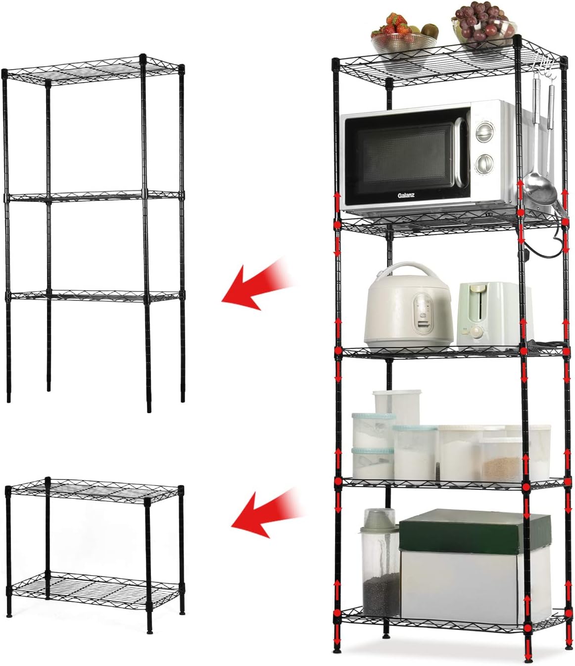 5 Tier Heavy Duty Height Adjustable Storage Shelving Unit, Large Steel Layer Organizer Wire Rack, Metal Organizer Shelves for Kitchen Home Office Garage Bathroom