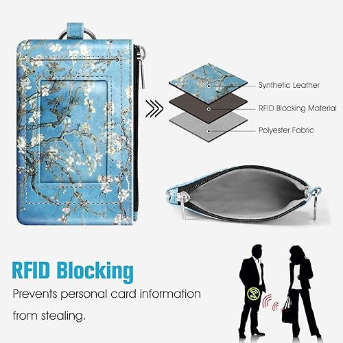 Miniatura 4 de Fintie - Tarjetero para cédula de identidad con bloqueo de interferencia de radiofrecuencia, monedero y llavero, Blossom), PT-63516