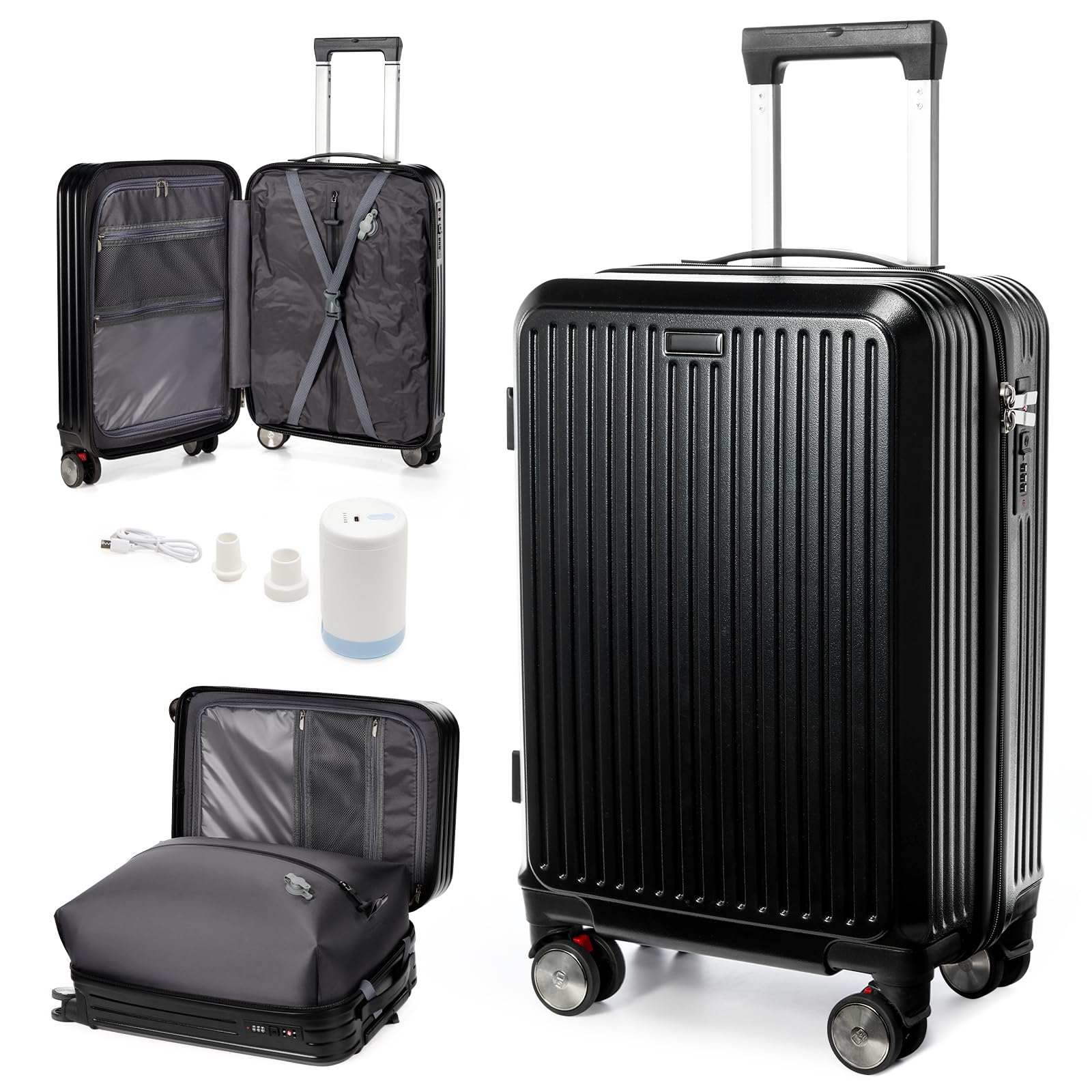 SZLX Zaino Ryanair 40x30x20 Sottovuoto Zaino da Viaggio 40x30x20 Wizzair Bagaglio a Mano 40x20x25 Borse da Cabina per Easyjet 45x36x20 Donna con USB Adatto a PC da 14 Pollici, Valigia Nero