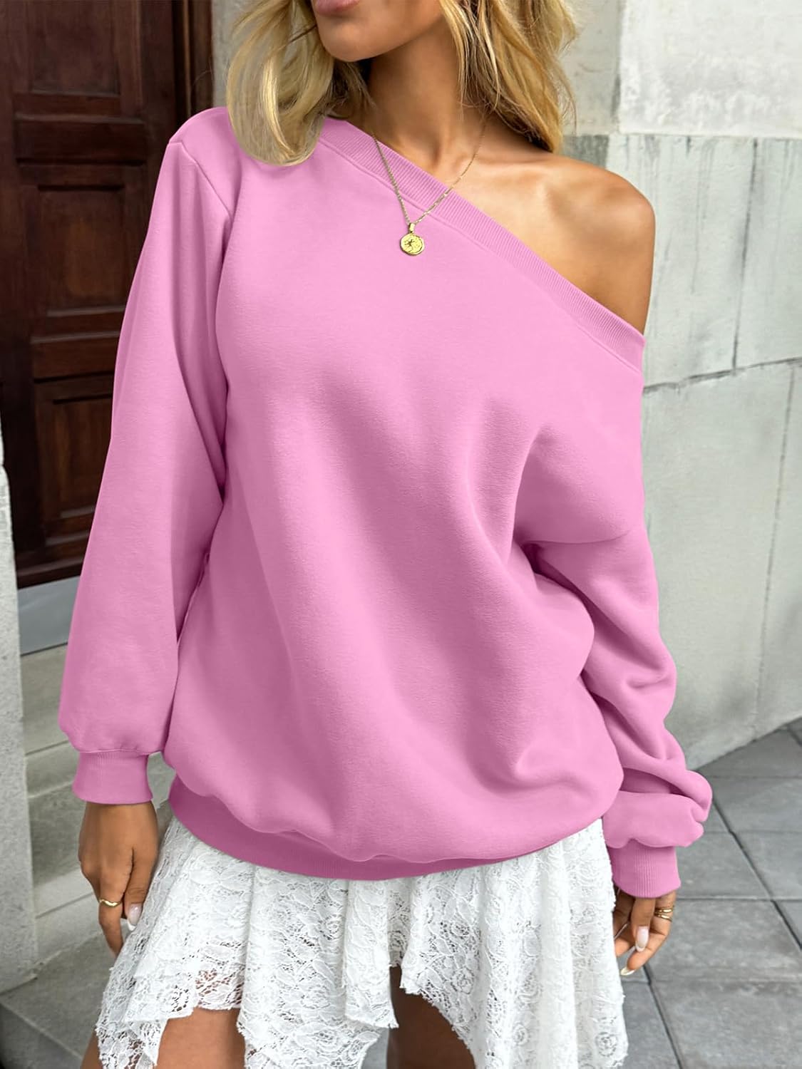 Womens Fleece Lined Sweatshirt Off Shoulder Long Sleeve Pullover Top Oversized Shirt Basic Slouchy Clothes 2026 - Image 6