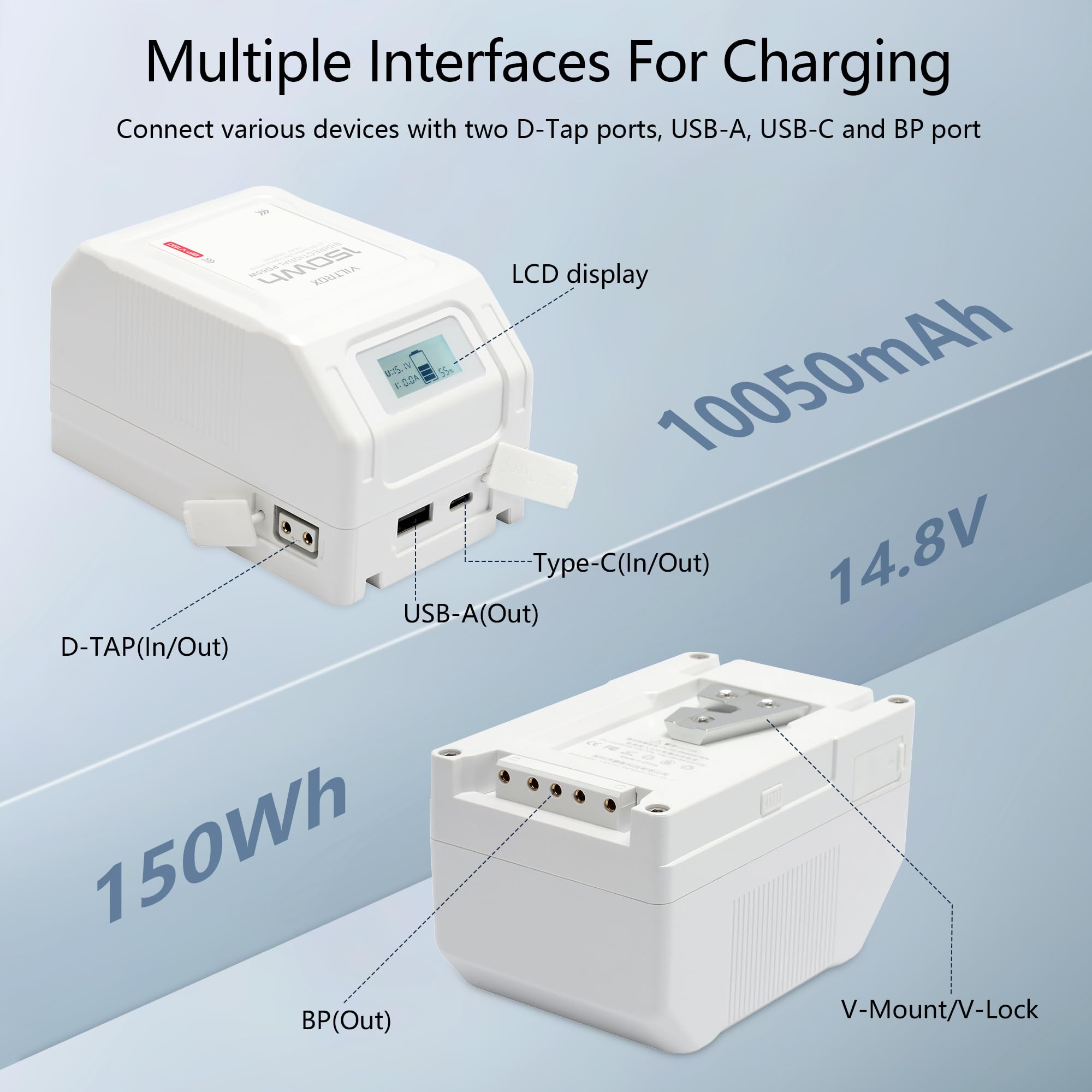 Amazon.com : VILTROX V Mount Battery BP-V150,14.8V 10050mAh 150Wh