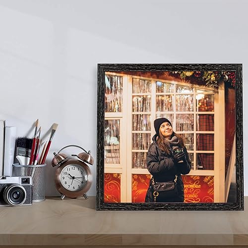 Miniatura 3 de Golden State Art, Marco de madera negra envejecida de 12 x 12 pulgadas con paspartú blanco, muestra cuatro fotos de 4 x 6 pulgadas, marco de collage