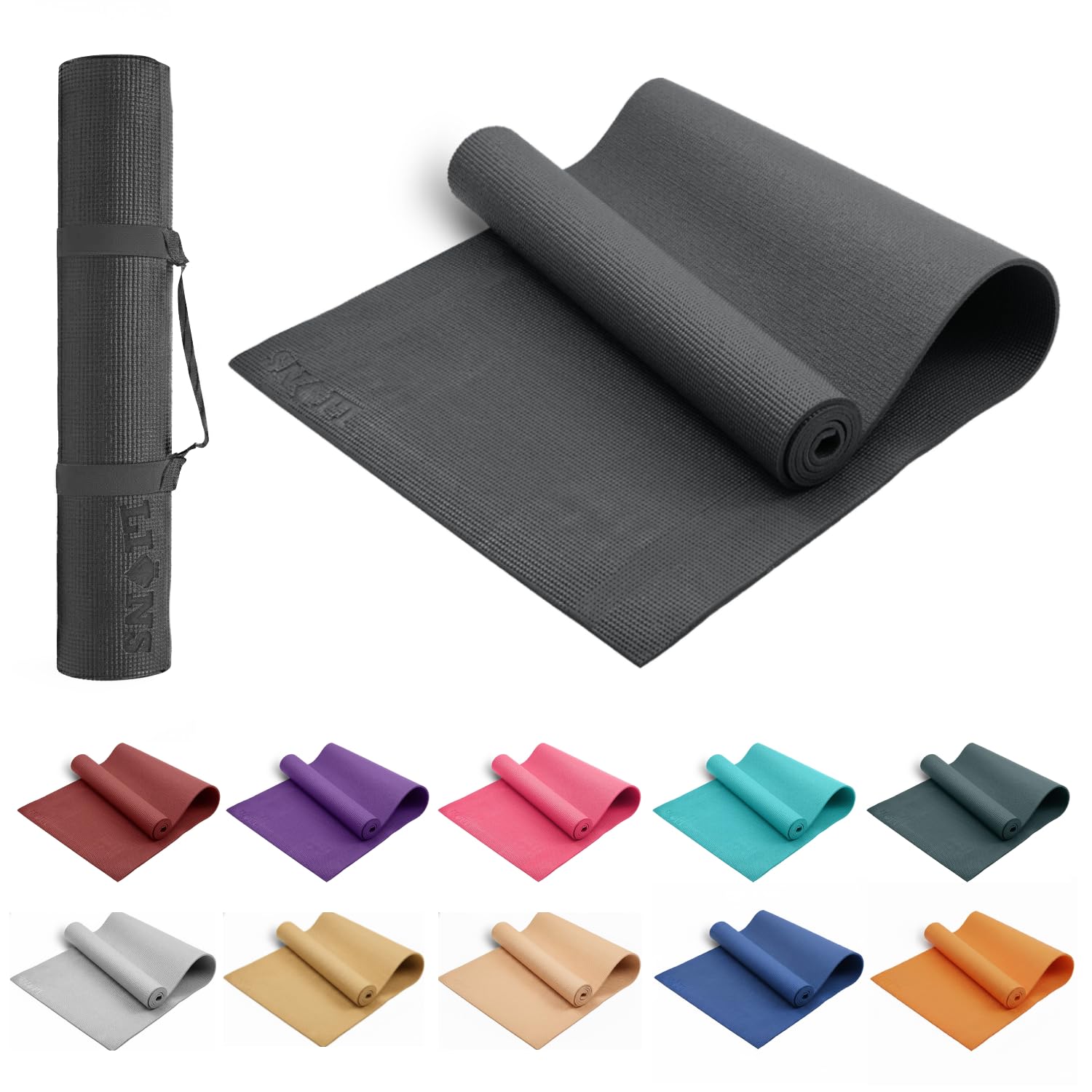 Lions Classic Pro Yoga Mat PVC Eco Friendly Non Slip Fitness Exercise Mat with Carrying Strap-Workout Mat for Yoga, Pilates and Gymnastics (Dark Red, 6mm)