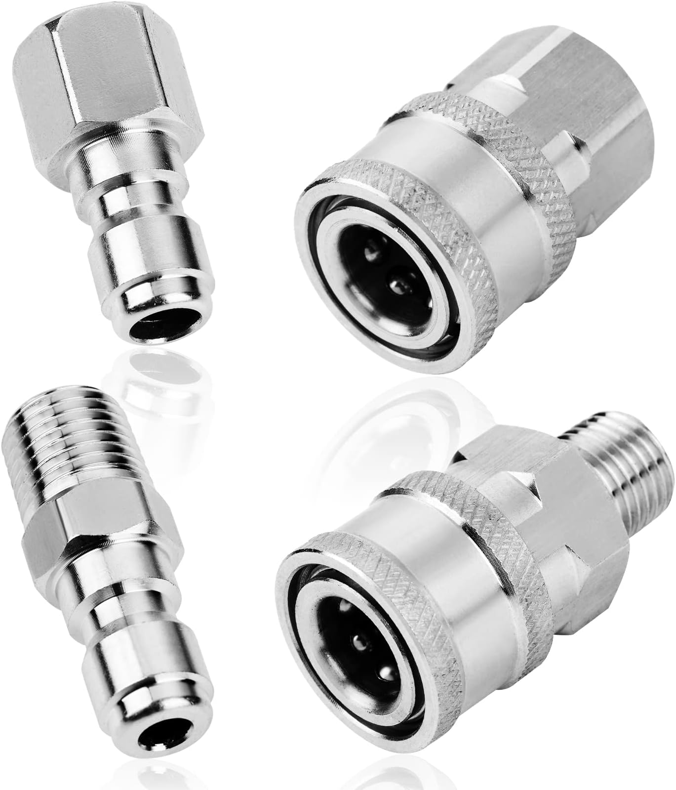 Ysglory 2 Sets NPT 1/4 Inch Pressure Washer Coupler Quick Connect Plug Stainless Steel Male and Female Quick Connect Fittings Pressure Washer Adapter Set (Internal Thread, External Thread)