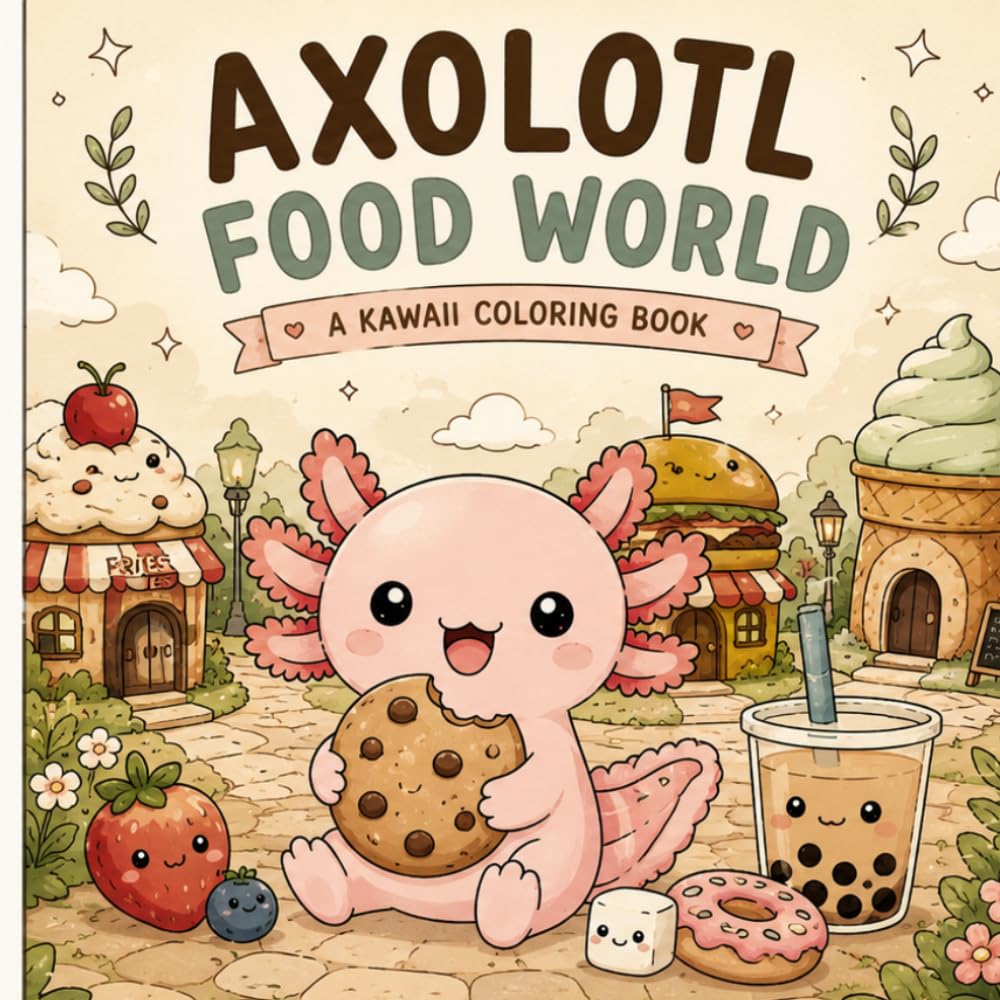 Axolotl Food World: A Cute Kawaii Coloring Book Filled with Delicious Food Adventures, Sweet Treats & Cozy Fantasy Scenes for Kids, Teens & Adults (Axolotl Adventures)