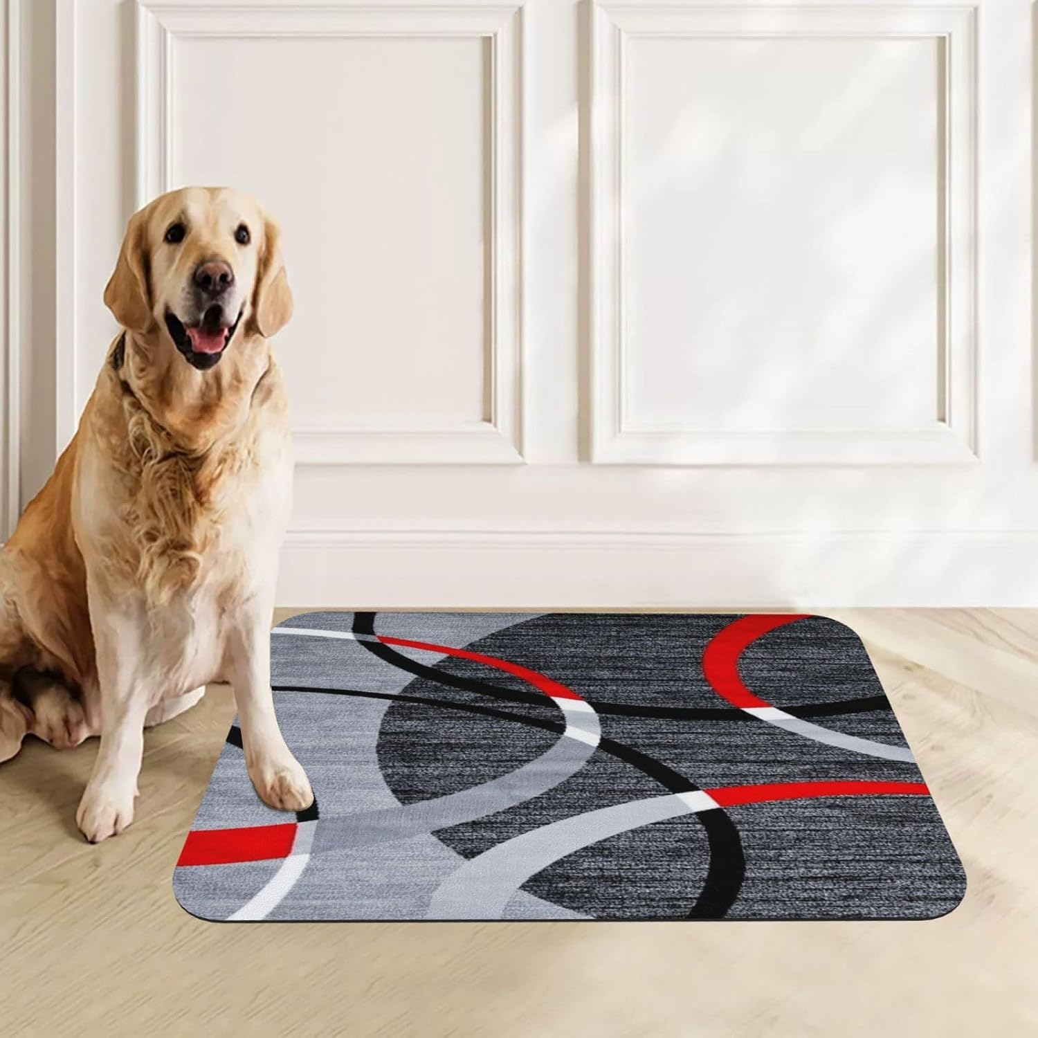 Gray Black Red White Swirl Geometric Pattern Pet Feeding Mat-Absorbent Quick Dry Pet Cat Dog Food Mat Non Slip Waterproof Rubber Dish Placemat