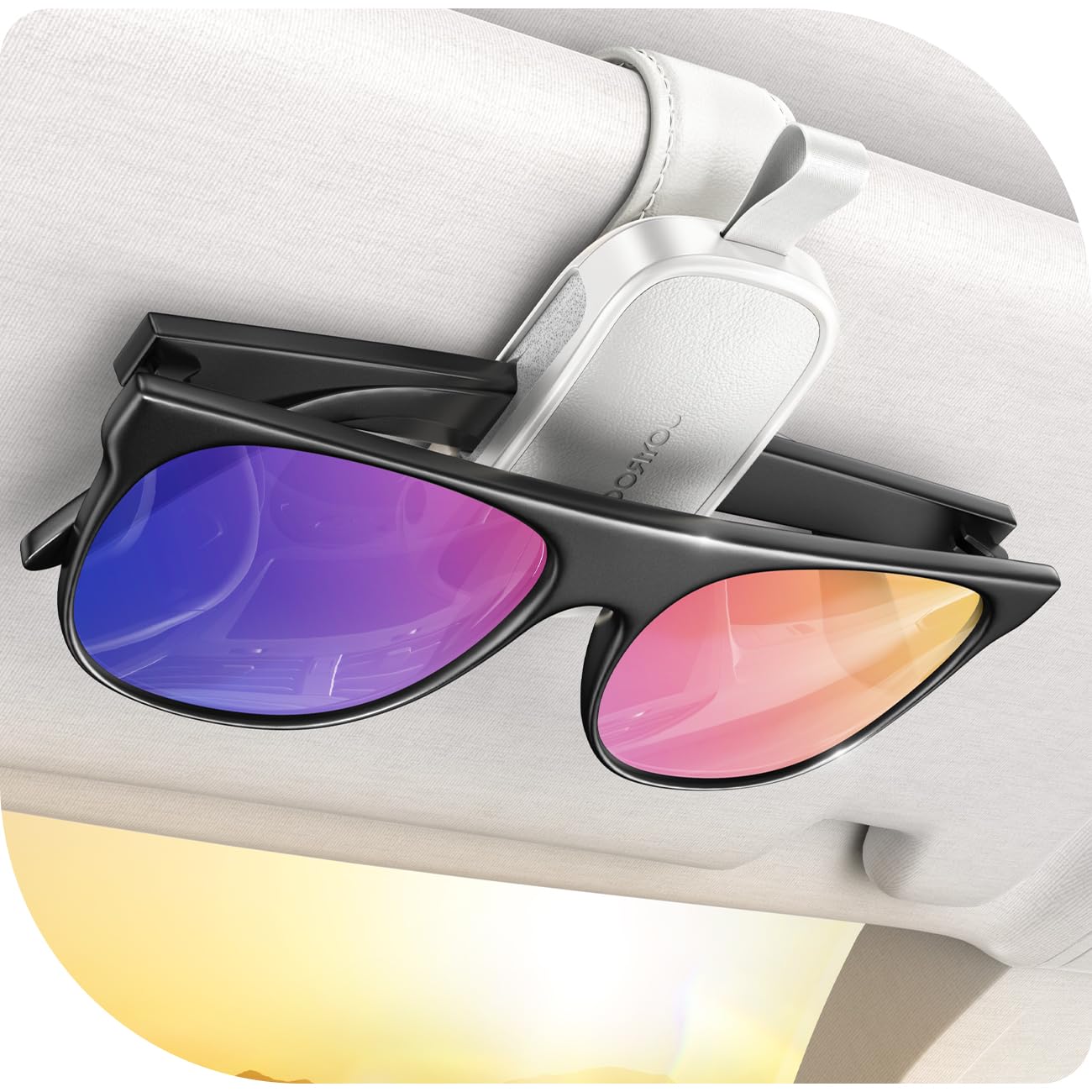 JOYROOM Brillenhalter für Auto Sonnenblende - 2026 Upgrade Magnetischer Leder Sonnenbrillenhalter Auto, Universal Brillenhalterung Auto Visier Zubehör Kompatibel mit Allen Brillen (Weiß)