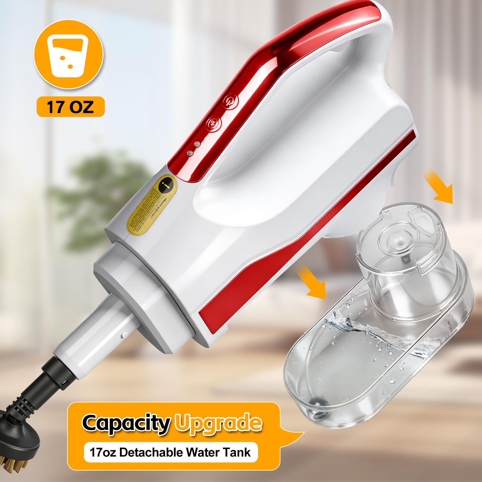 Limpiador de vapor multifuncional y mopa – 99,9% de desinfección, mopa a vapor con 3 niveles de vapor, depósito de agua de 300 ml, para suelos duros y alfombras, 1500 W (blanco)
