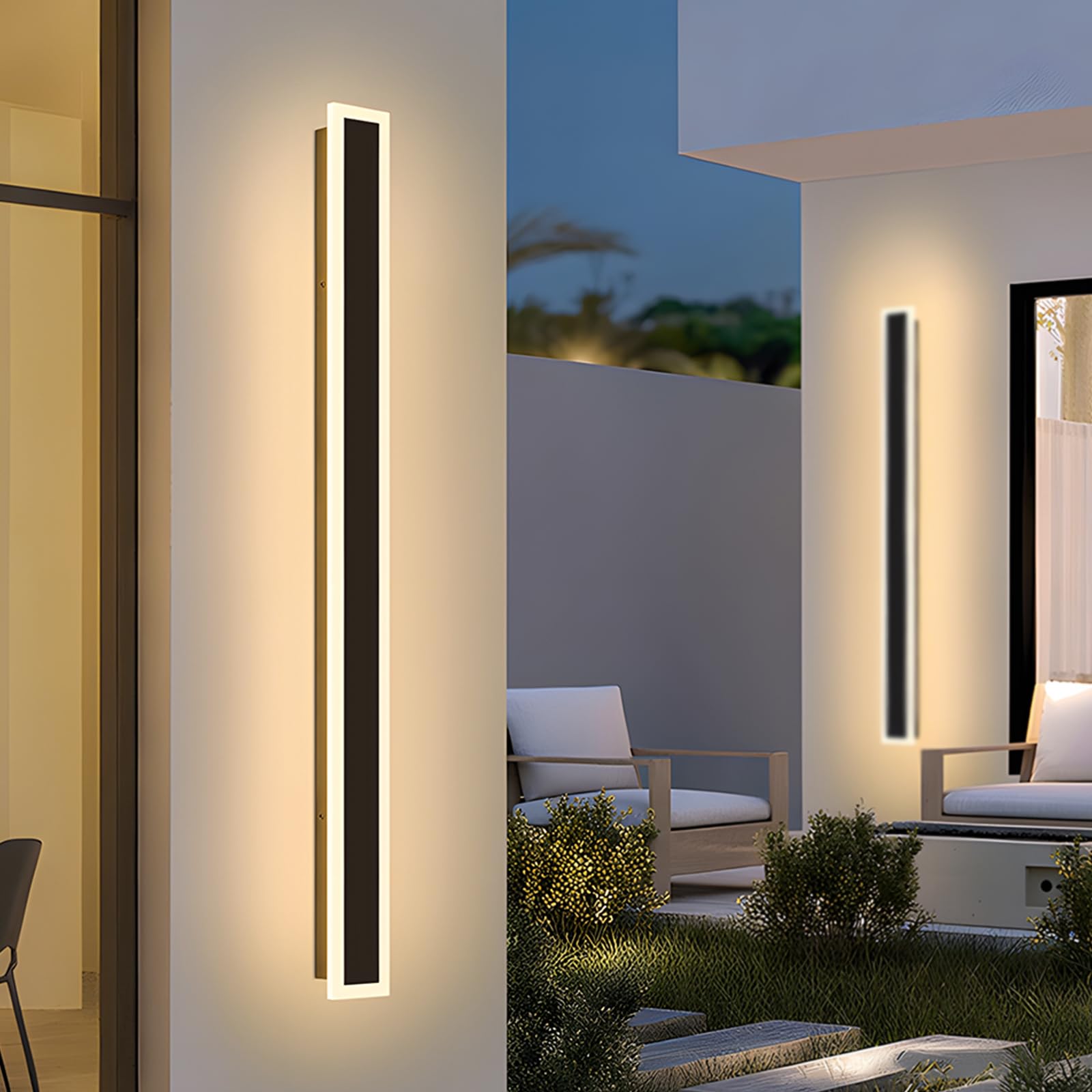 27W/120CM Applique Murale Exterieur LED IP65 Étanche,Longue Lampe | Blanc chaud 3000K,Acrylique Éclairage Mural D'extérieur Pour Villa Terrasse Jardin,110-240V,Noir
