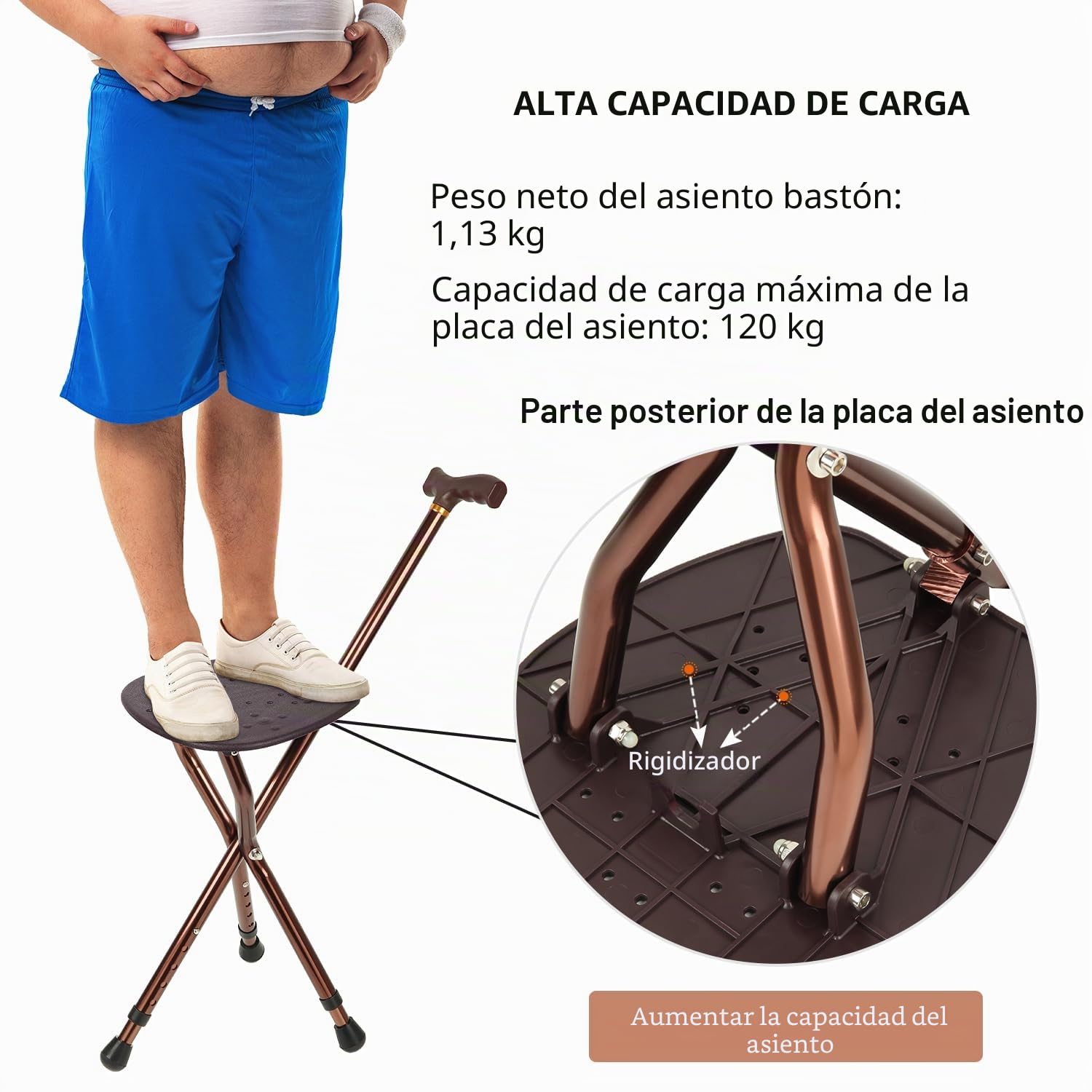 Bastón de Asiento Masculino con una Capacidad de 120 kg, bastón de Asiento Plegable Ajustable a la Altura de la Gran Placa de Asiento de, bastón y Taburete para Adultos y Ancianos.