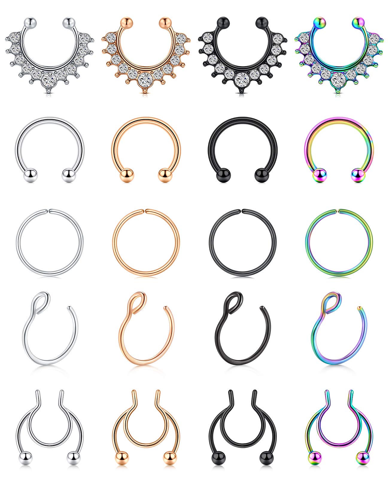 AceFun Piercing de Nariz Falso Anillo de Nariz Septum Falso 16G 18G 20G Anillo de Herradura Labret Tragus cartílago hélice Piercing del Cuerpo joyería