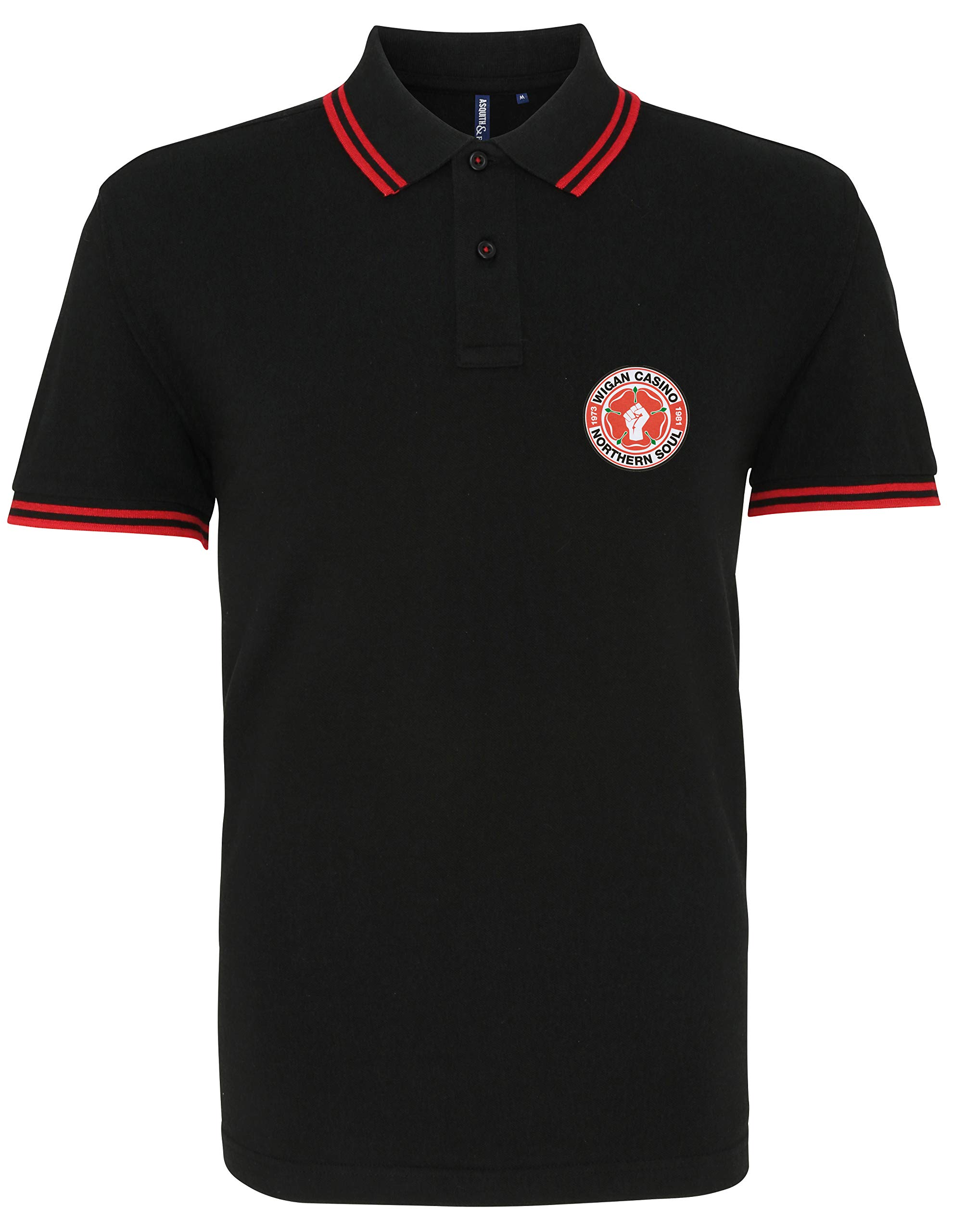 Productsave Wigan Casino Northern Soul Keep The Faith Mens Premium Polo Shirt Mod (3XL, Black/Red)