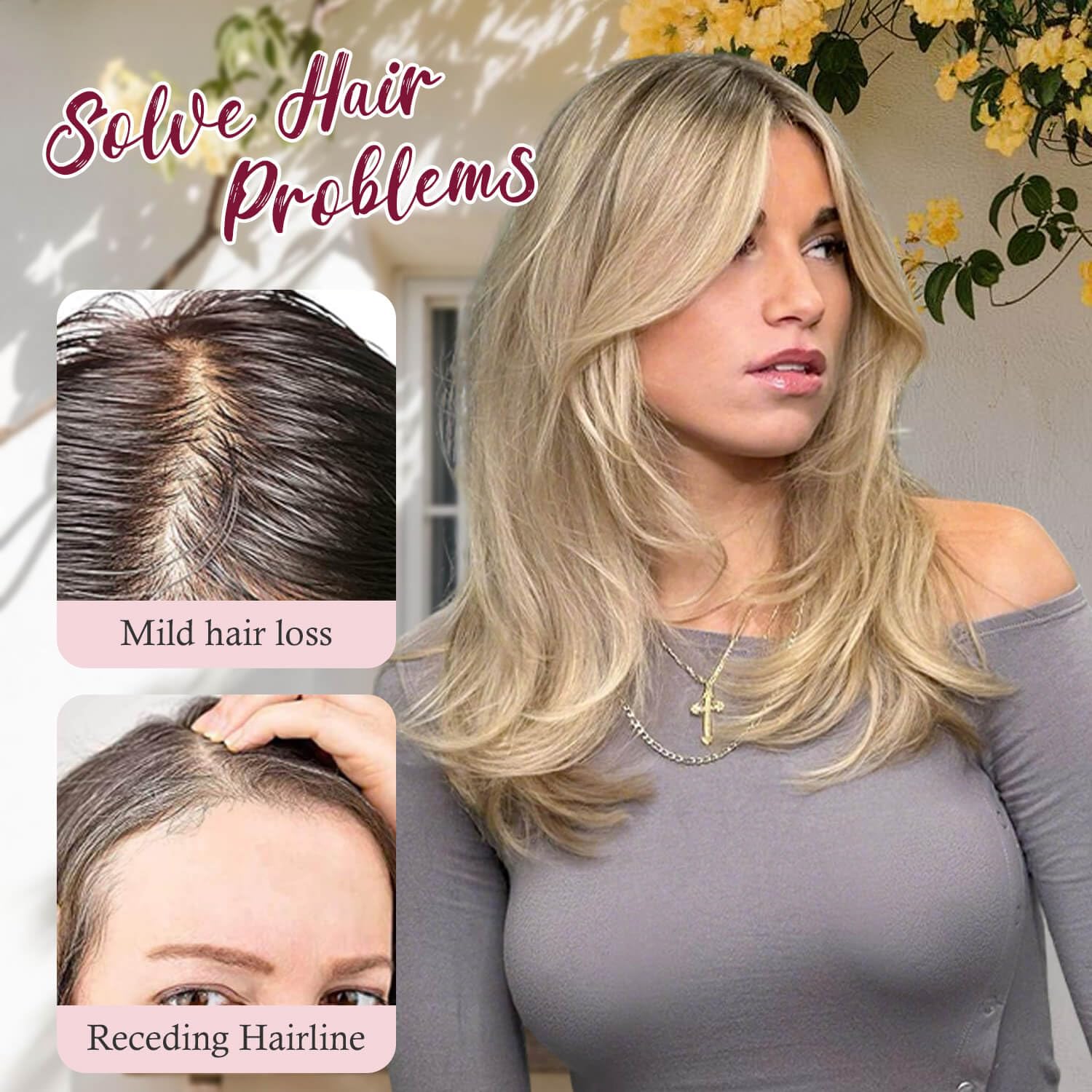 Ms Taj haarteile für dünnes haar,45cm Ombre Blonde with Dark Root haartopper echthaar natürlich geschichtet Clip-in-Haarteil für mehr Haarvolumen synthetische Haa Haarteil