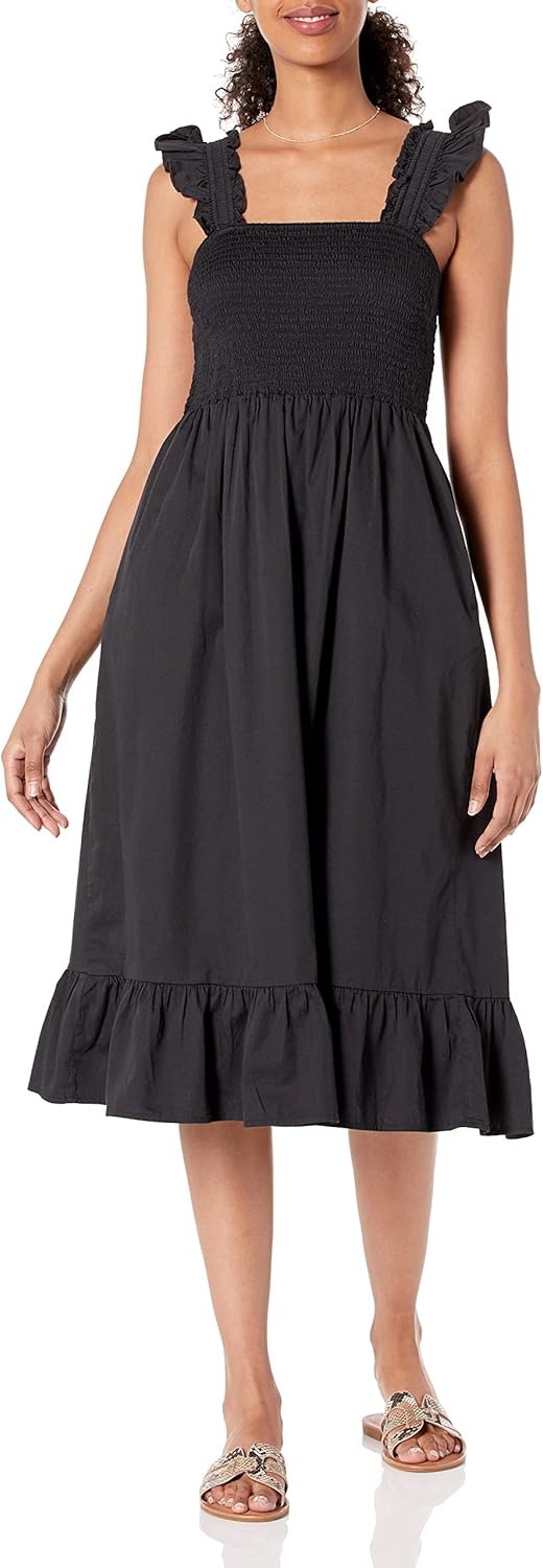 The Drop Womens Kimi Ruffled Shoulder Smocked Midi Dress