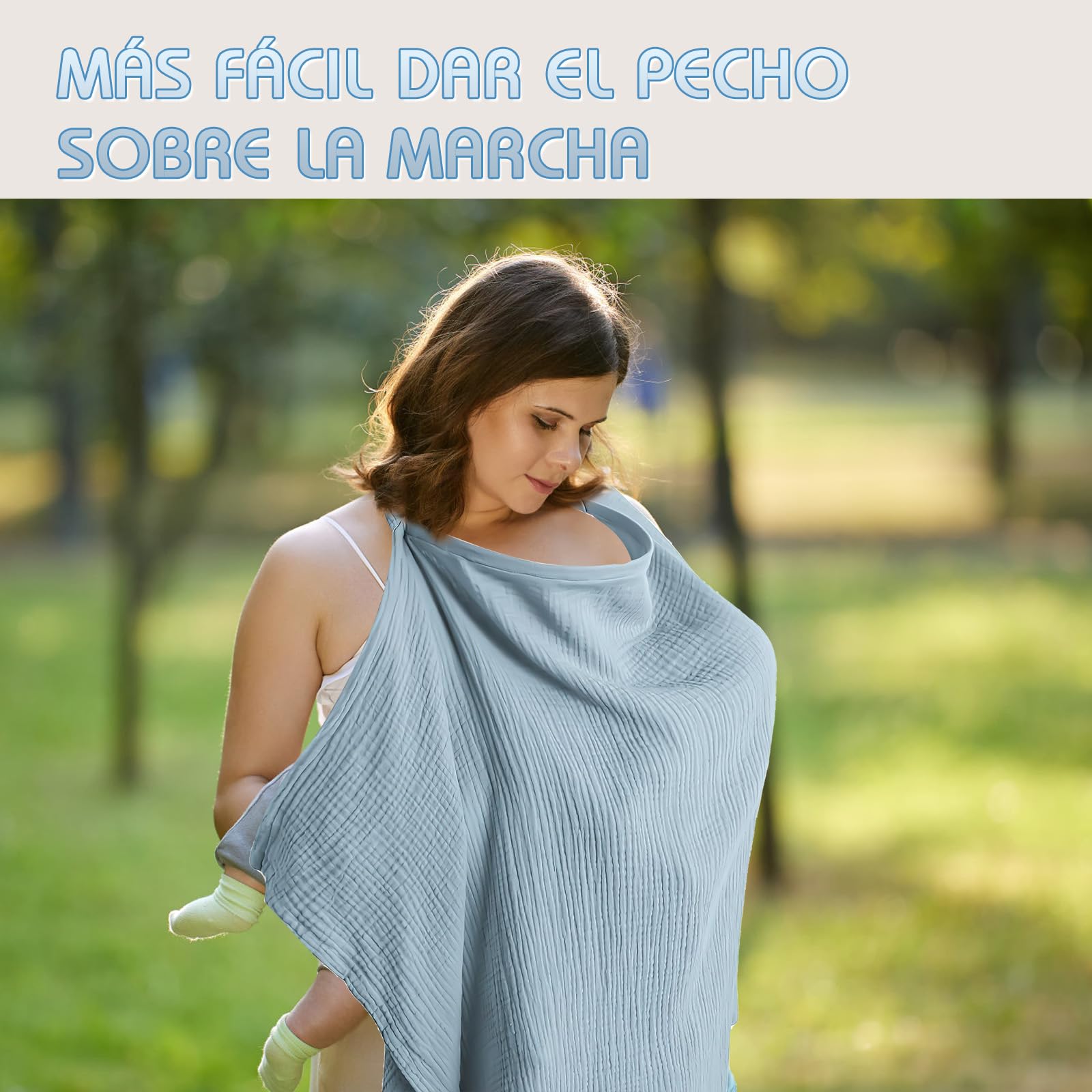 VEGCOO Manta Lactancia para Bebé, Mantas de Lactancia, Delantal Lactancia Bebe y Toalla de Saliva, Caché Lactancia Bufanda para Mamás, Algodón Suave Transpirable Ajustable (azul)