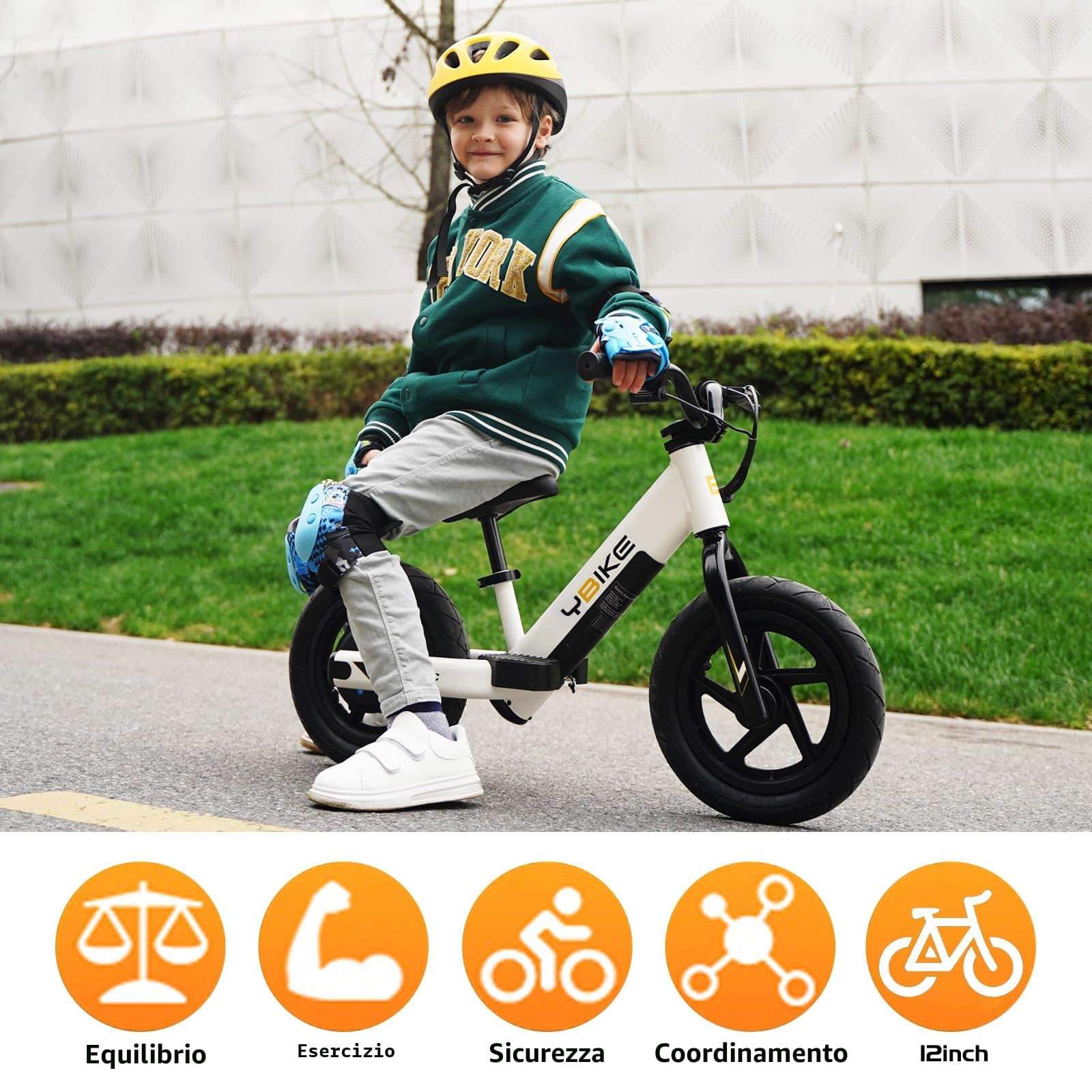 Ybike Bicicletta Elettrica di Bilanciamento per Bambini 3-5 Anni, 12 Pollici bici senza pedali, Design Sicuro e Leggero, Bici Elettrica con Sedile Regolabile, Ideale per Apprendimento Equilibrio
